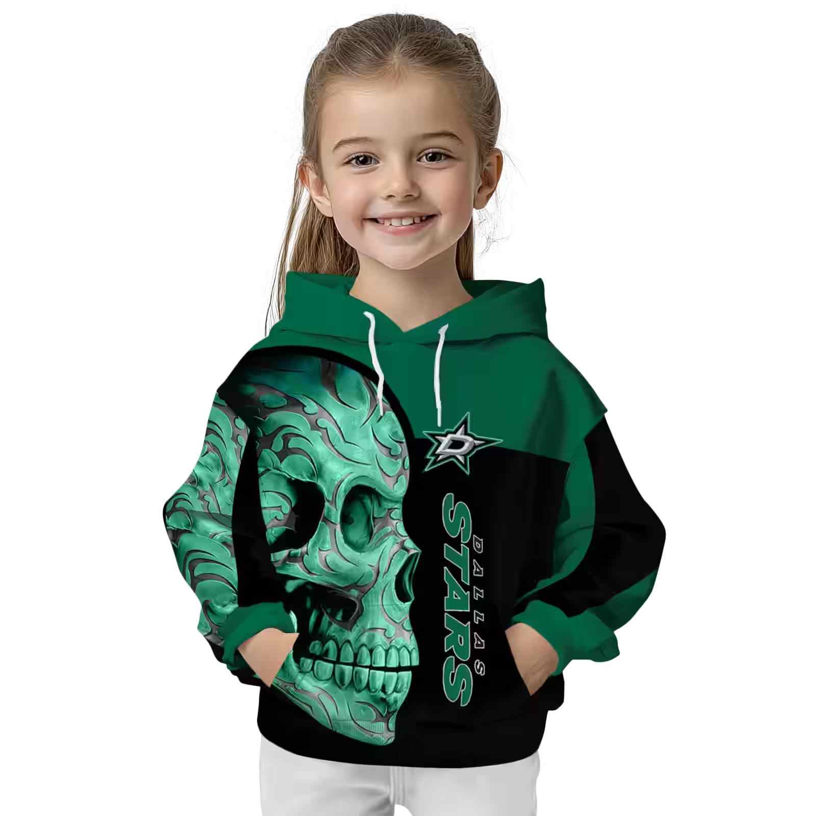 dallas stars skull motif green black hoodie top rated