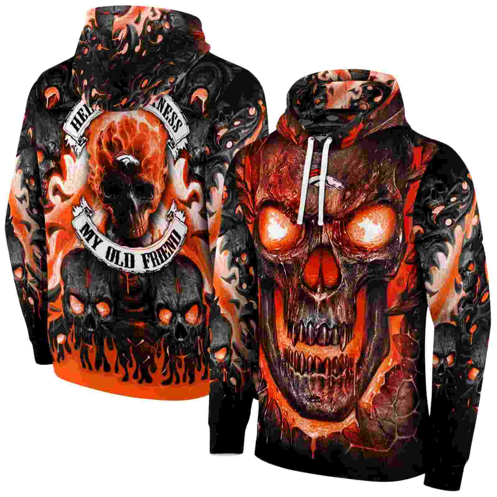 denver broncos demonic skull orange black hoodie fashion forward