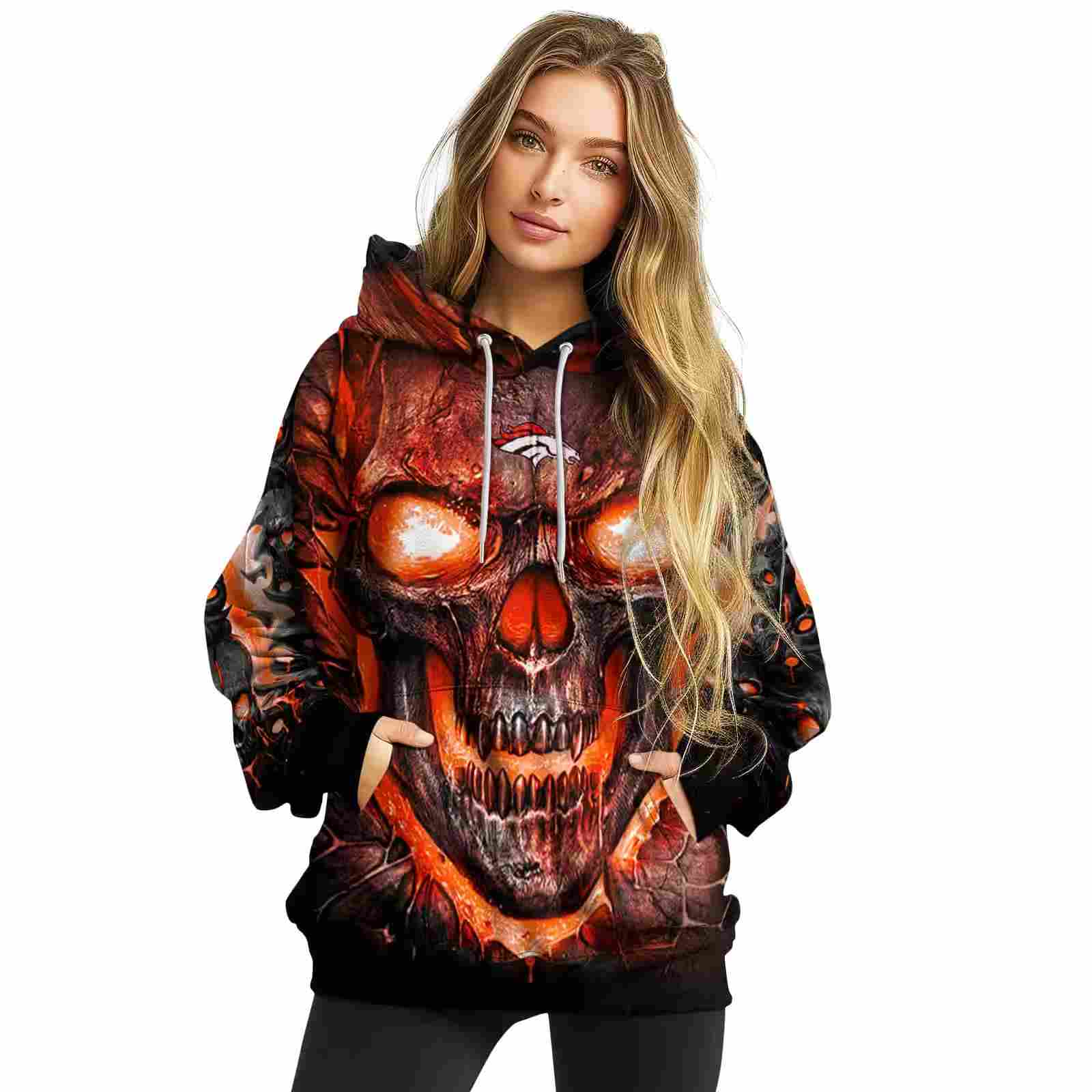 denver broncos demonic skull orange black hoodie high quality