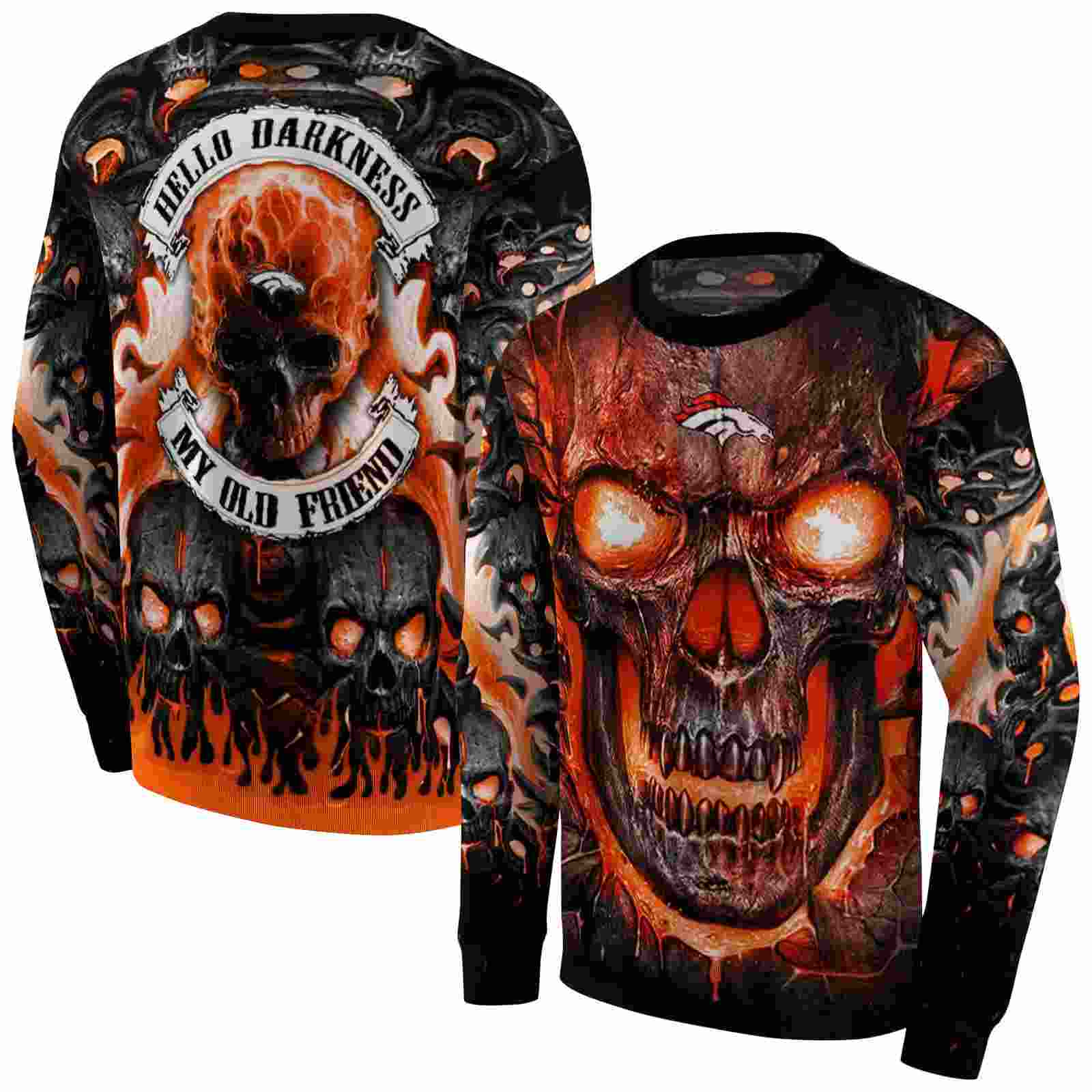 denver broncos demonic skull orange black hoodie premium grade