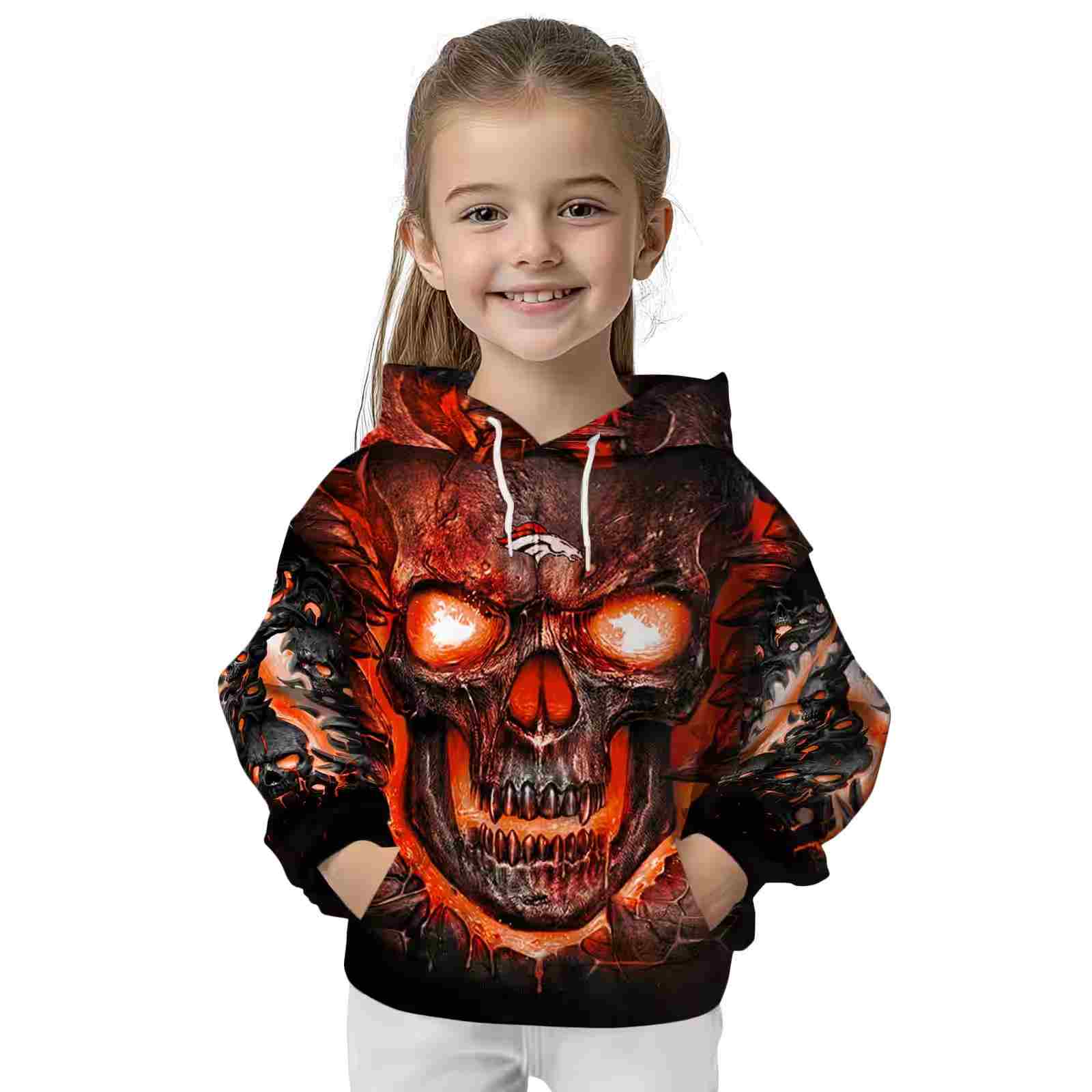 denver broncos demonic skull orange black hoodie top rated