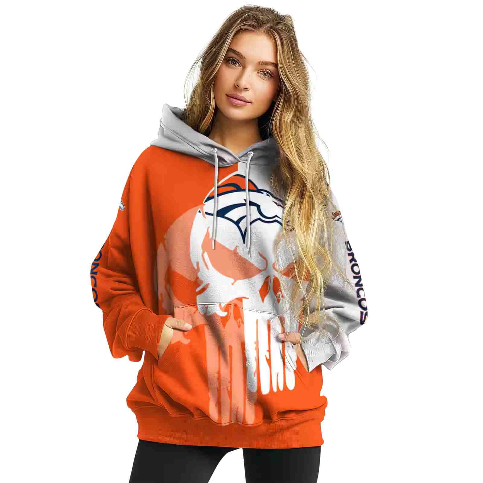 denver broncos graphic punisher orange white hoodie high quality