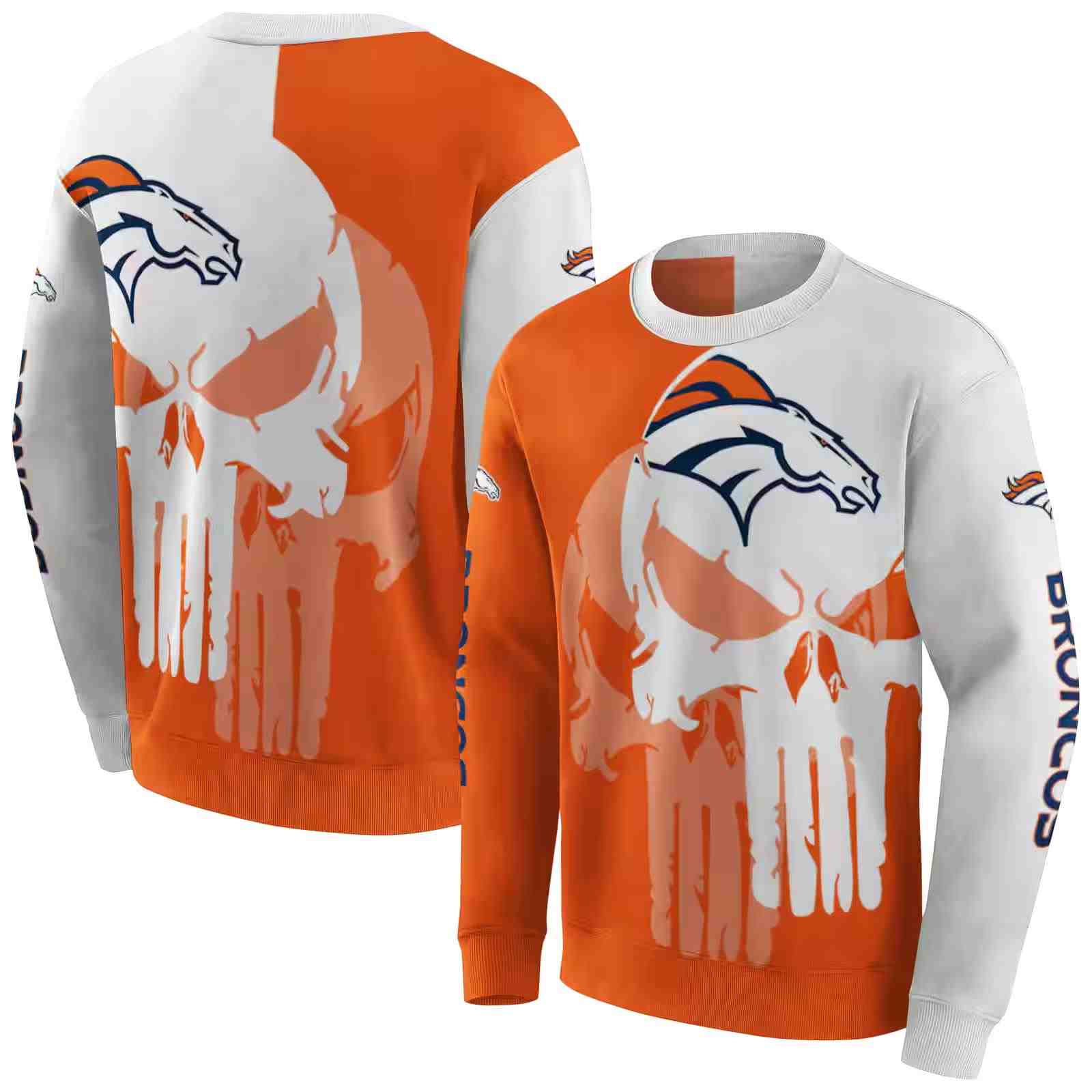 denver broncos graphic punisher orange white hoodie premium grade