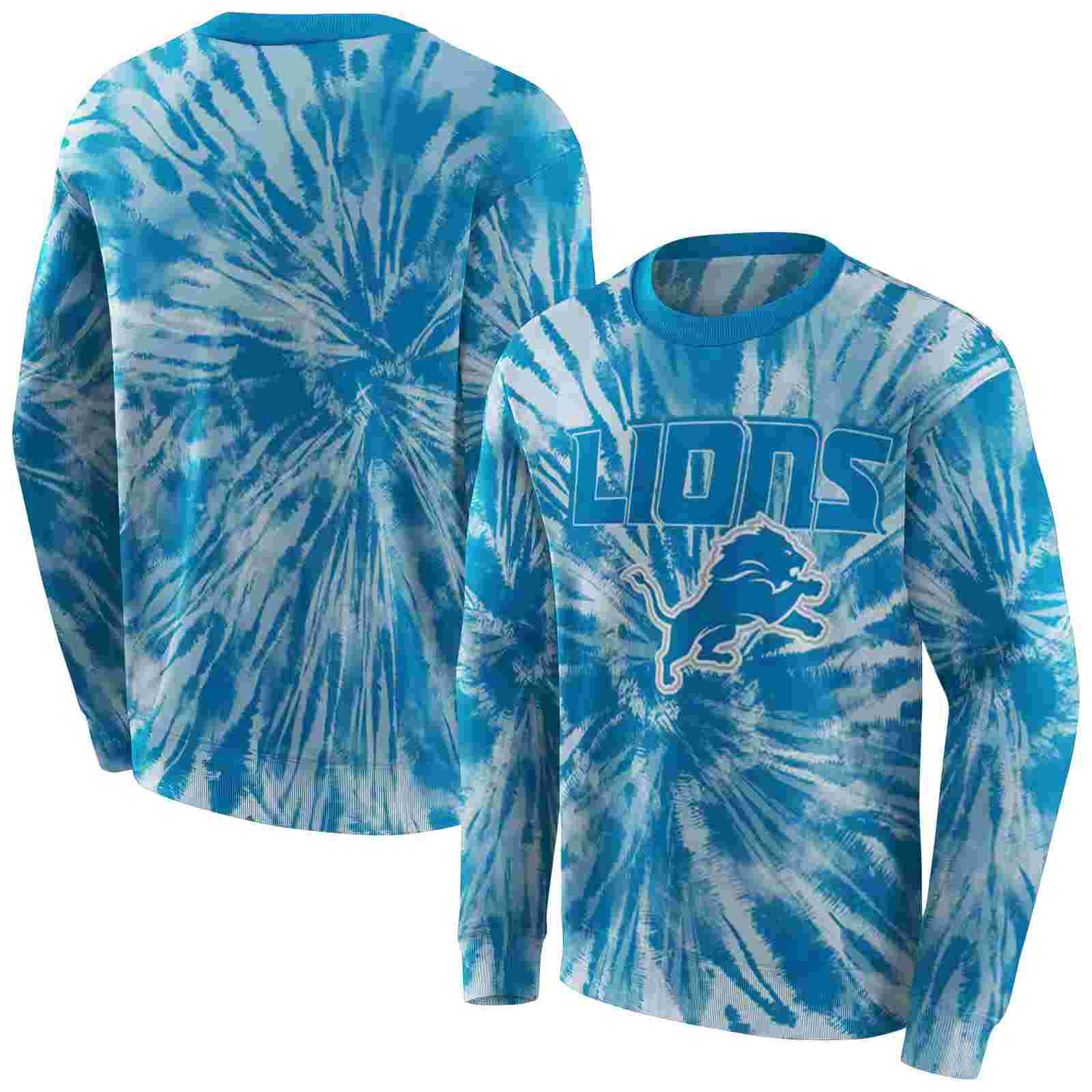 detroit lions tie dye pattern blue hoodie premium grade