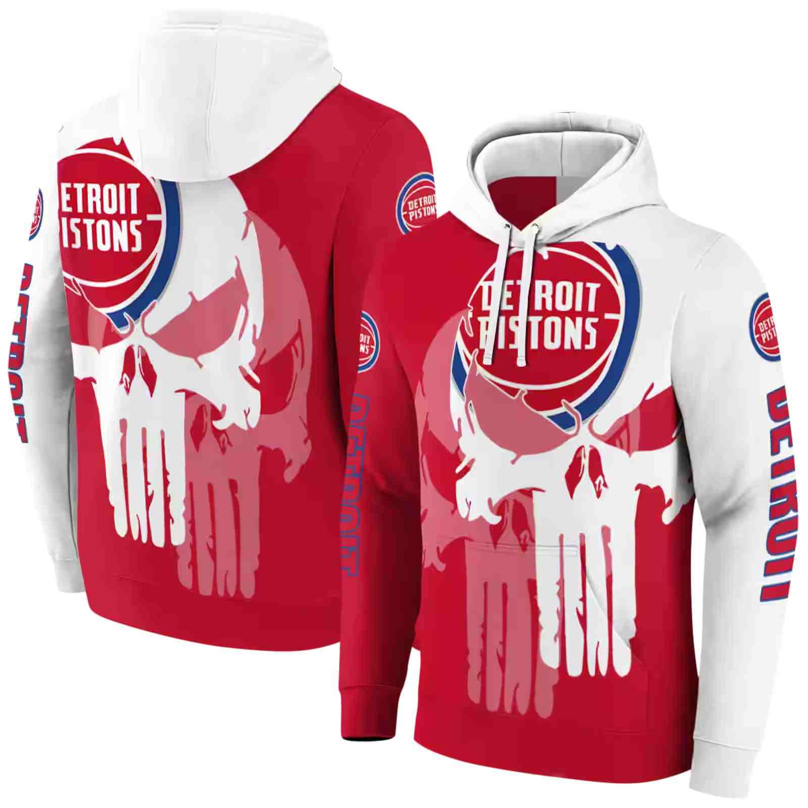 detroit pistons graphic punisher red white hoodie fashion forward