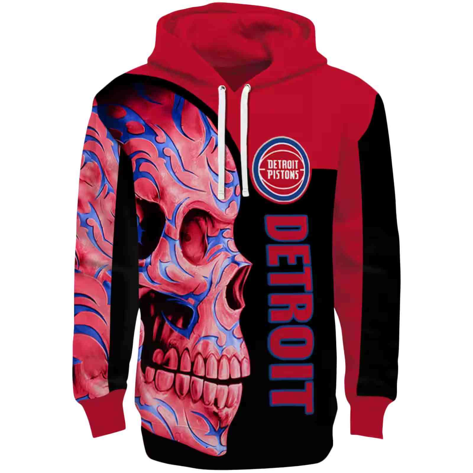 Detroit Pistons Skull Motif Red Black Hoodie