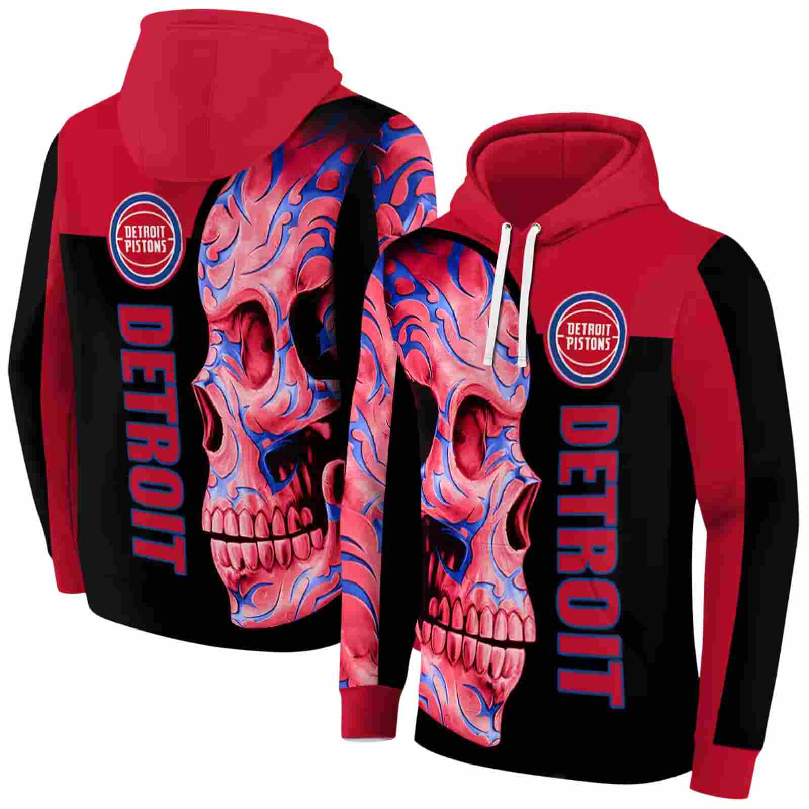 detroit pistons skull motif red black hoodie fashion forward