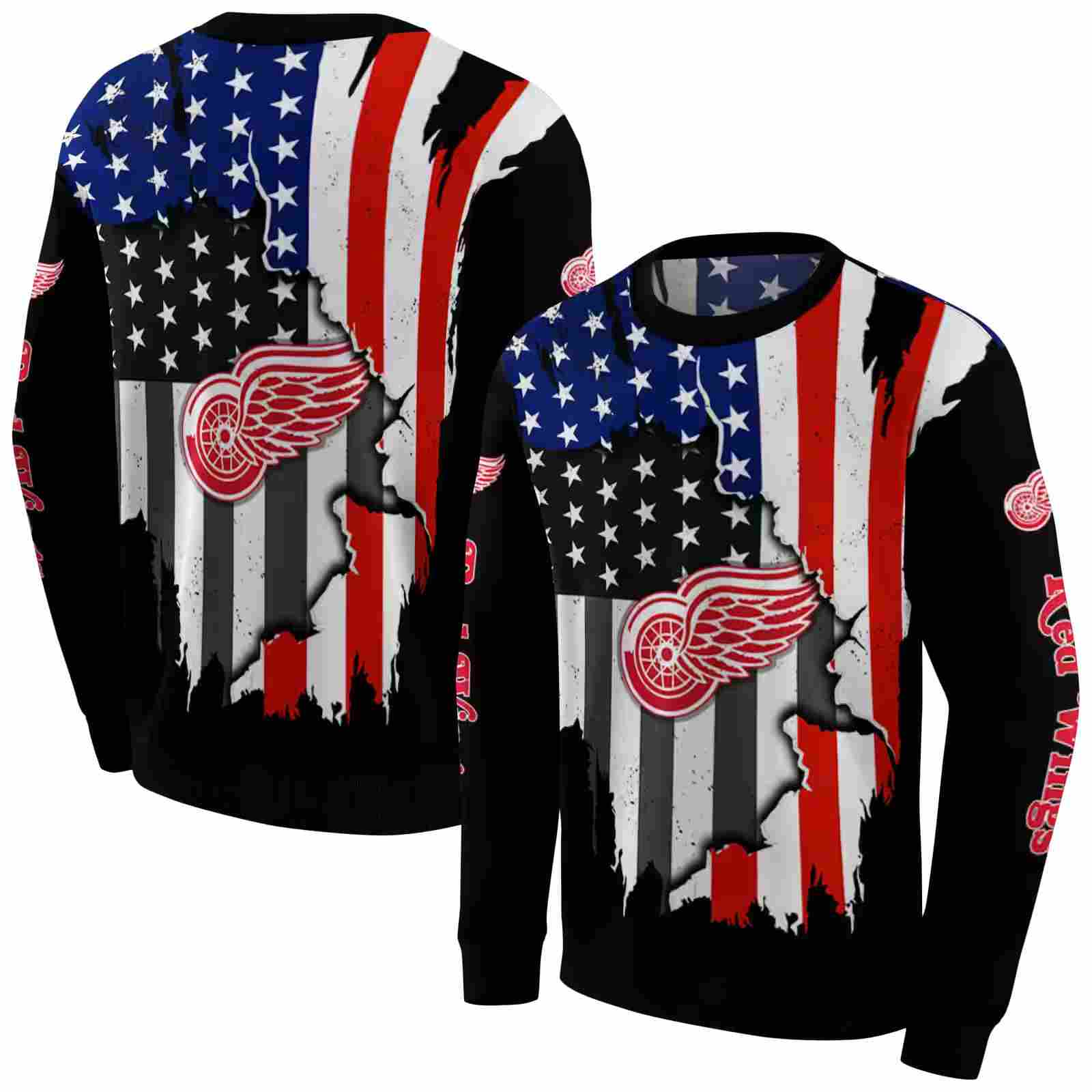 detroit red wings american pride black hoodie premium grade