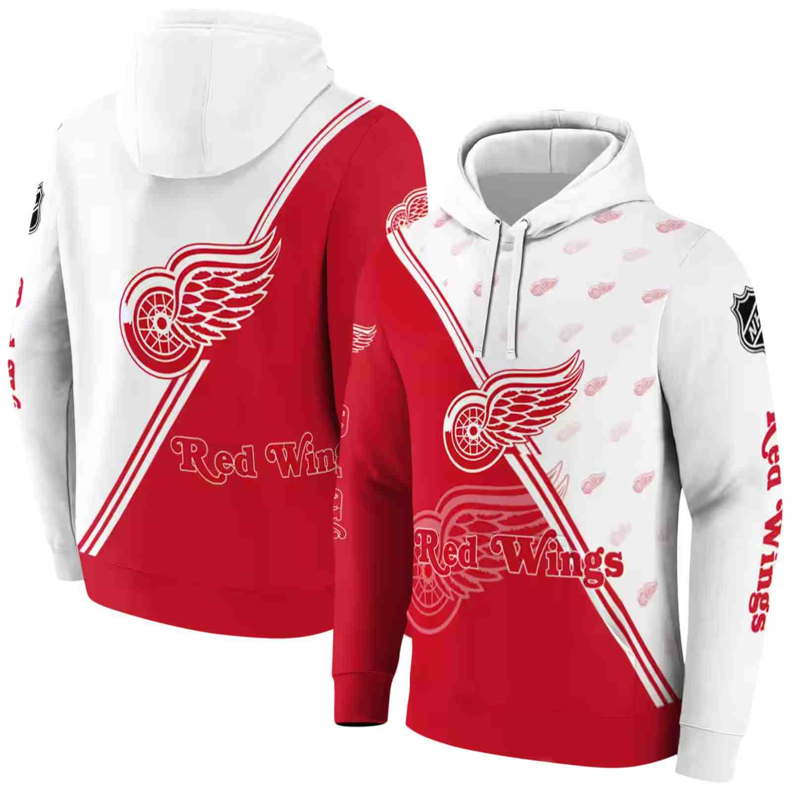 detroit red wings diagonal stripe red white hoodie fashion forward