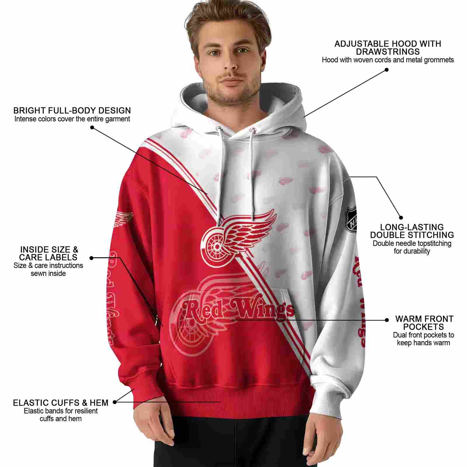 detroit red wings diagonal stripe red white hoodie latest model