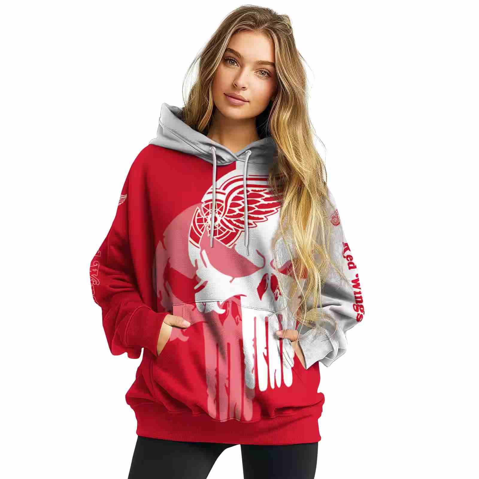 detroit red wings graphic punisher red white hoodie high quality