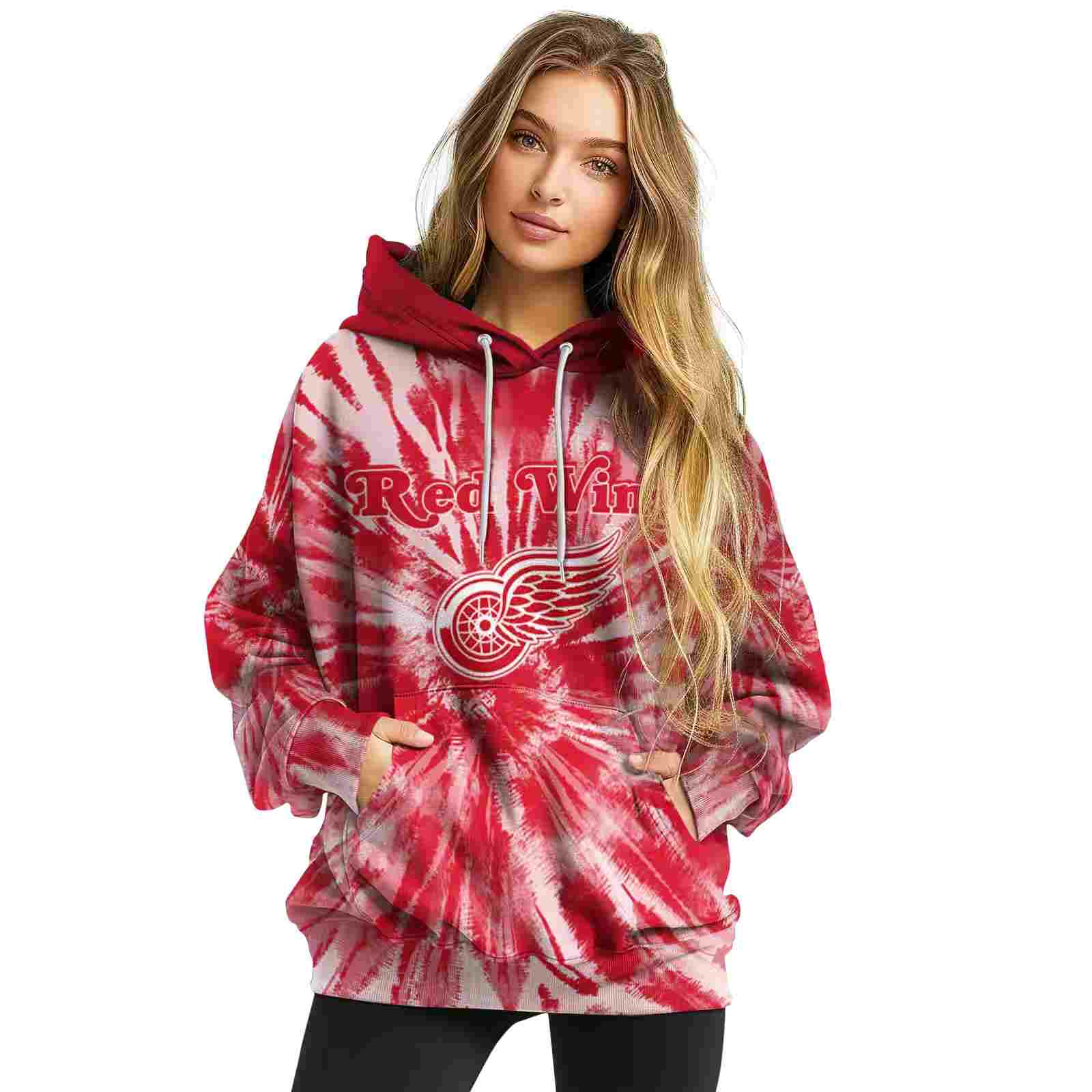 detroit red wings tie dye pattern red hoodie high quality