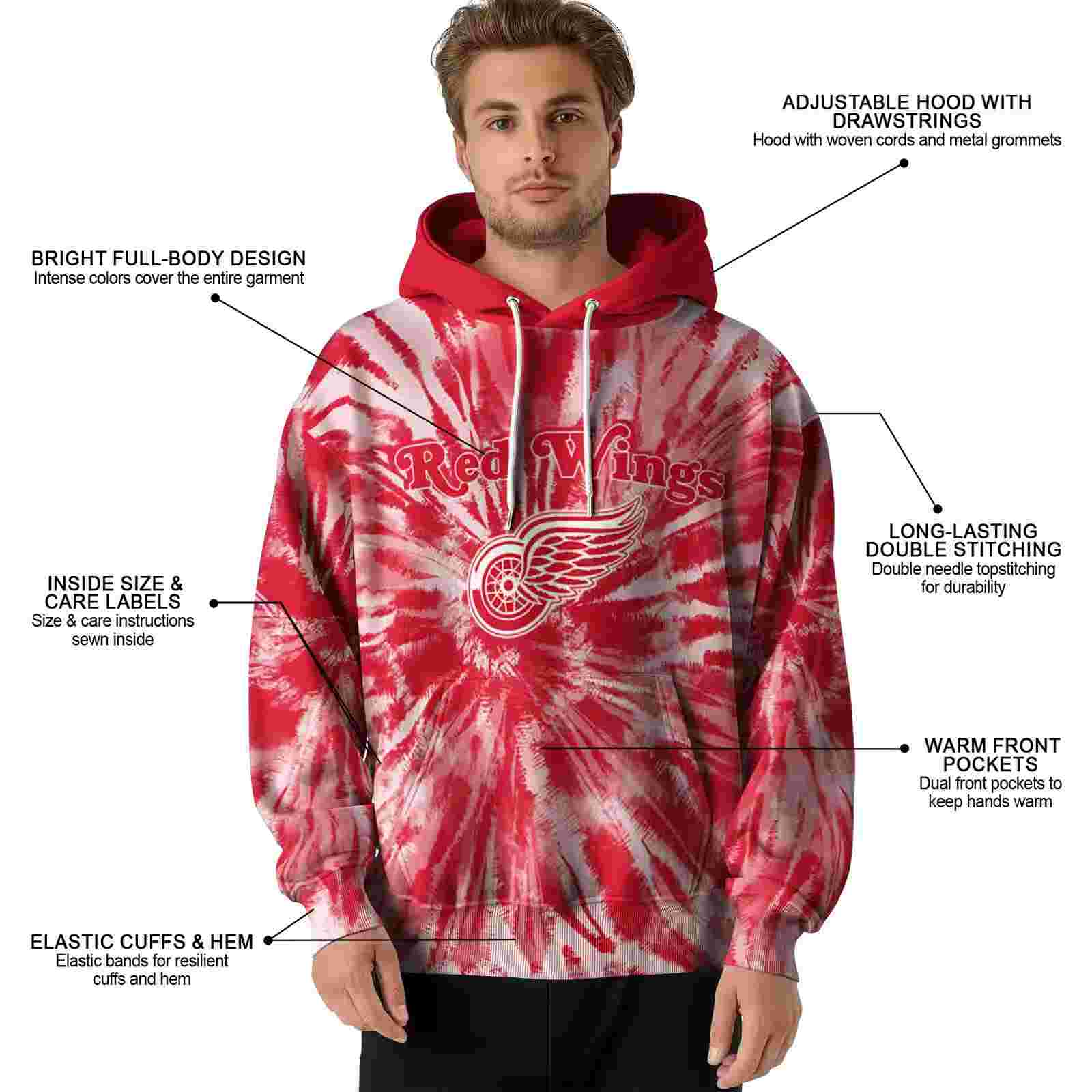 detroit red wings tie dye pattern red hoodie latest model