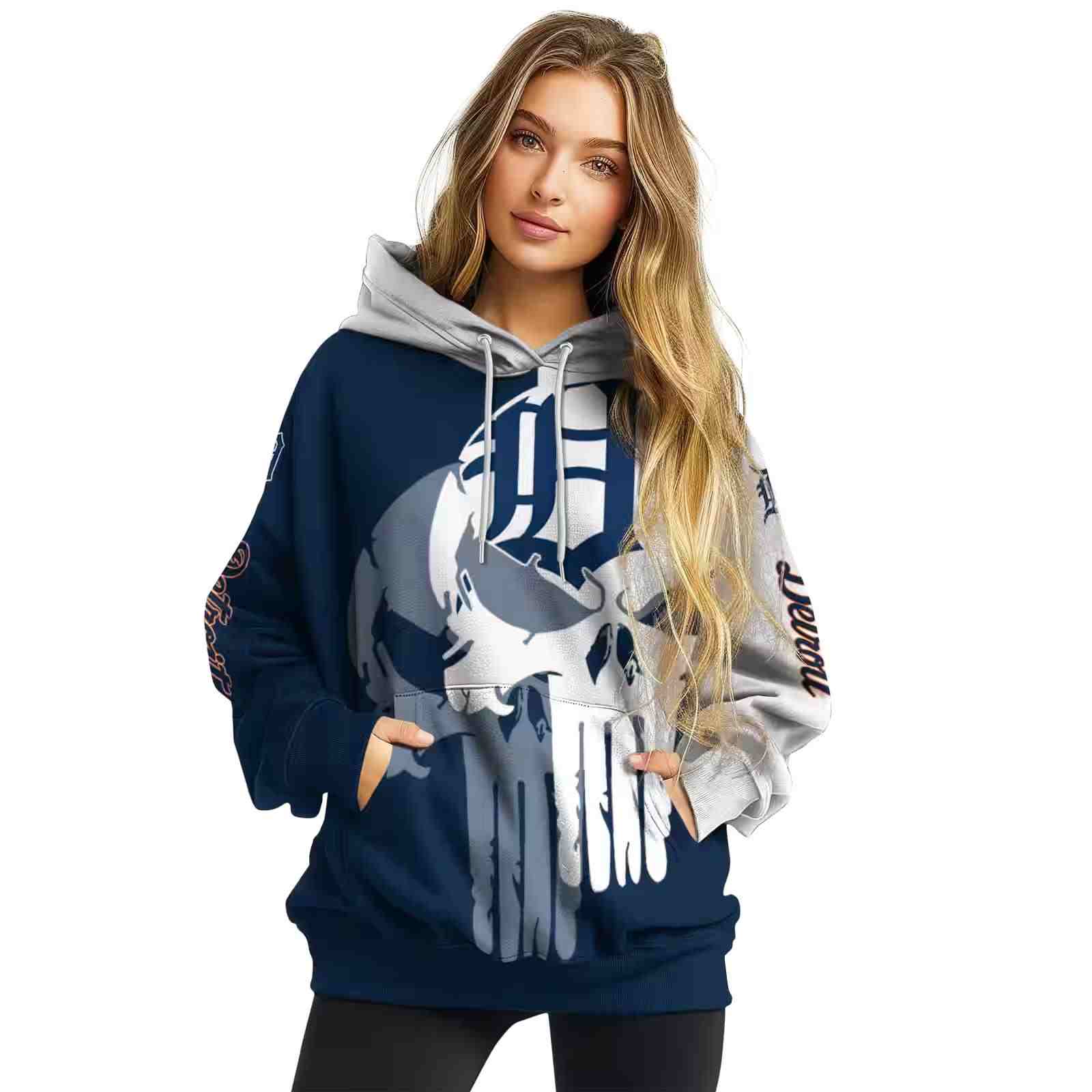 detroit tigers graphic punisher navy white hoodie high quality