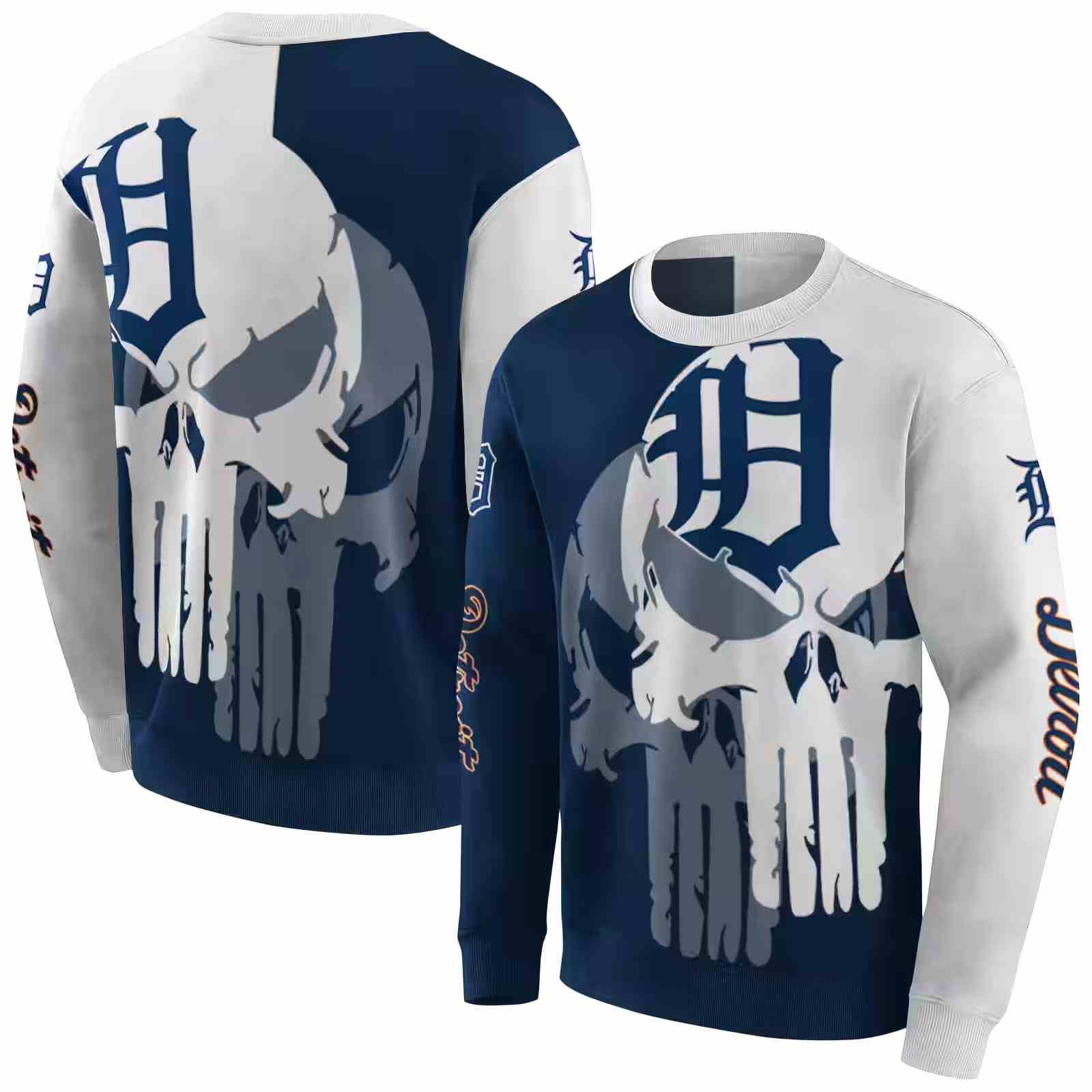 detroit tigers graphic punisher navy white hoodie premium grade