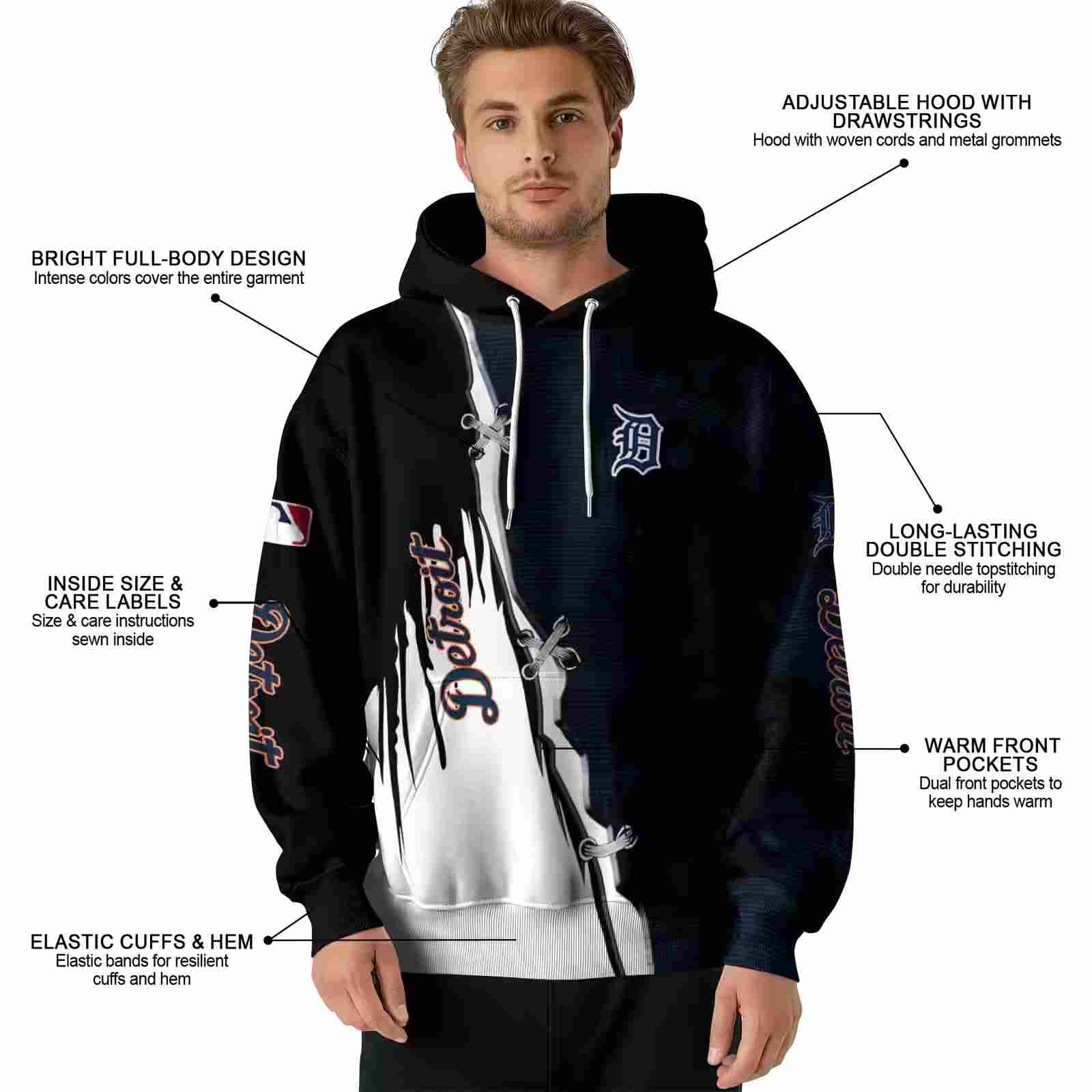 detroit tigers ripped pattern navy black white hoodie latest model