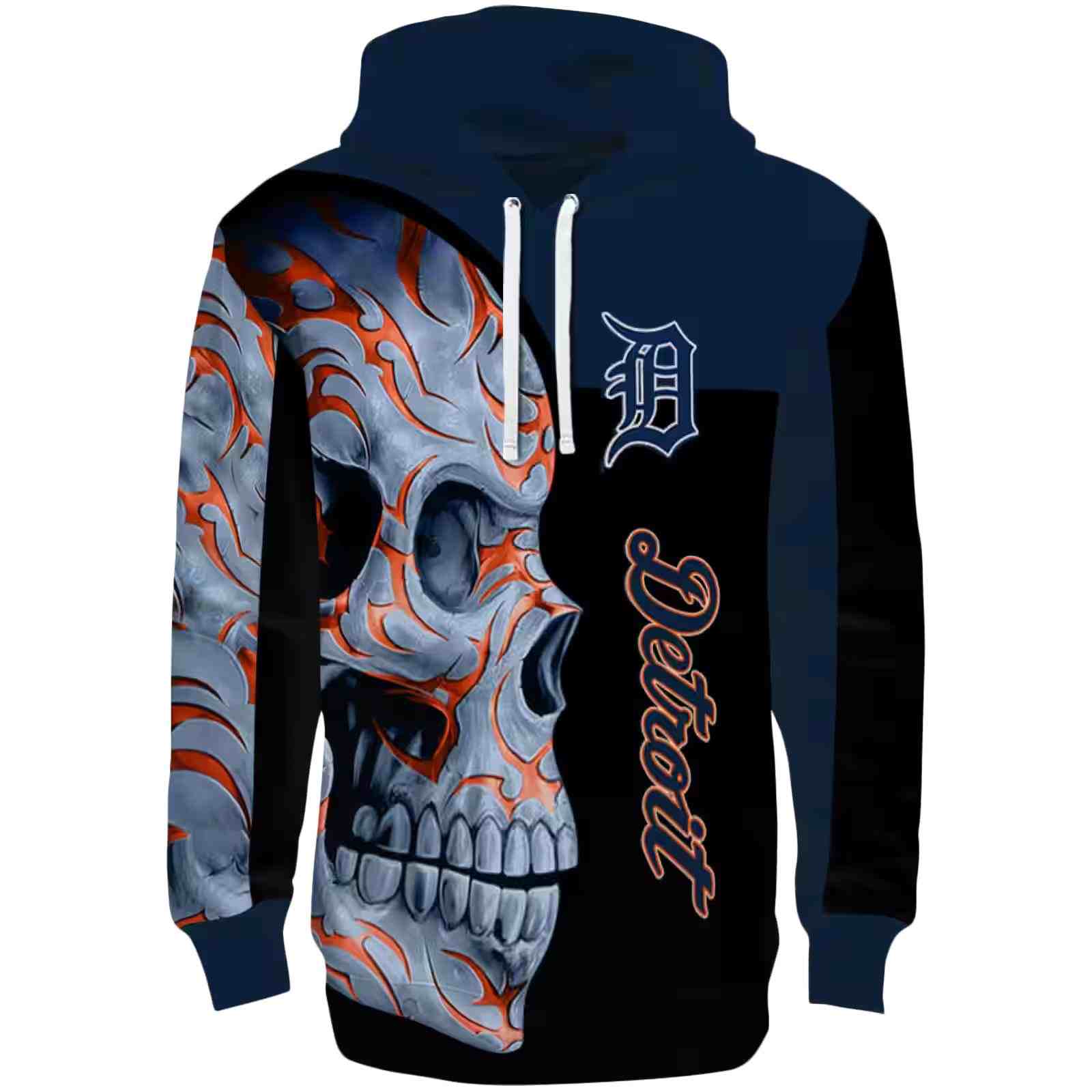 Detroit Tigers Skull Motif Navy Black Hoodie