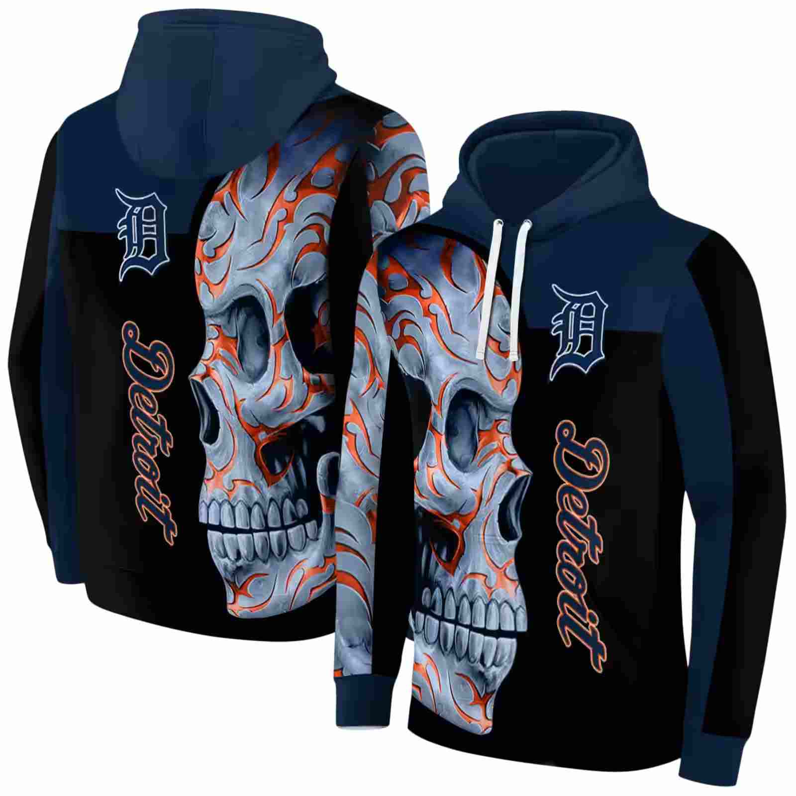 detroit tigers skull motif navy black hoodie fashion forward