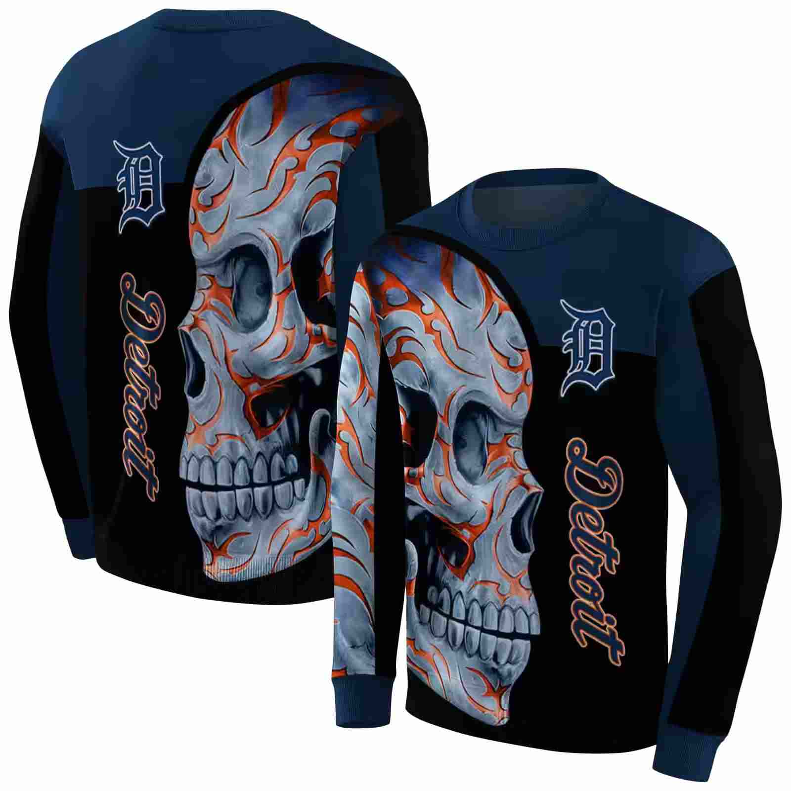 detroit tigers skull motif navy black hoodie premium grade