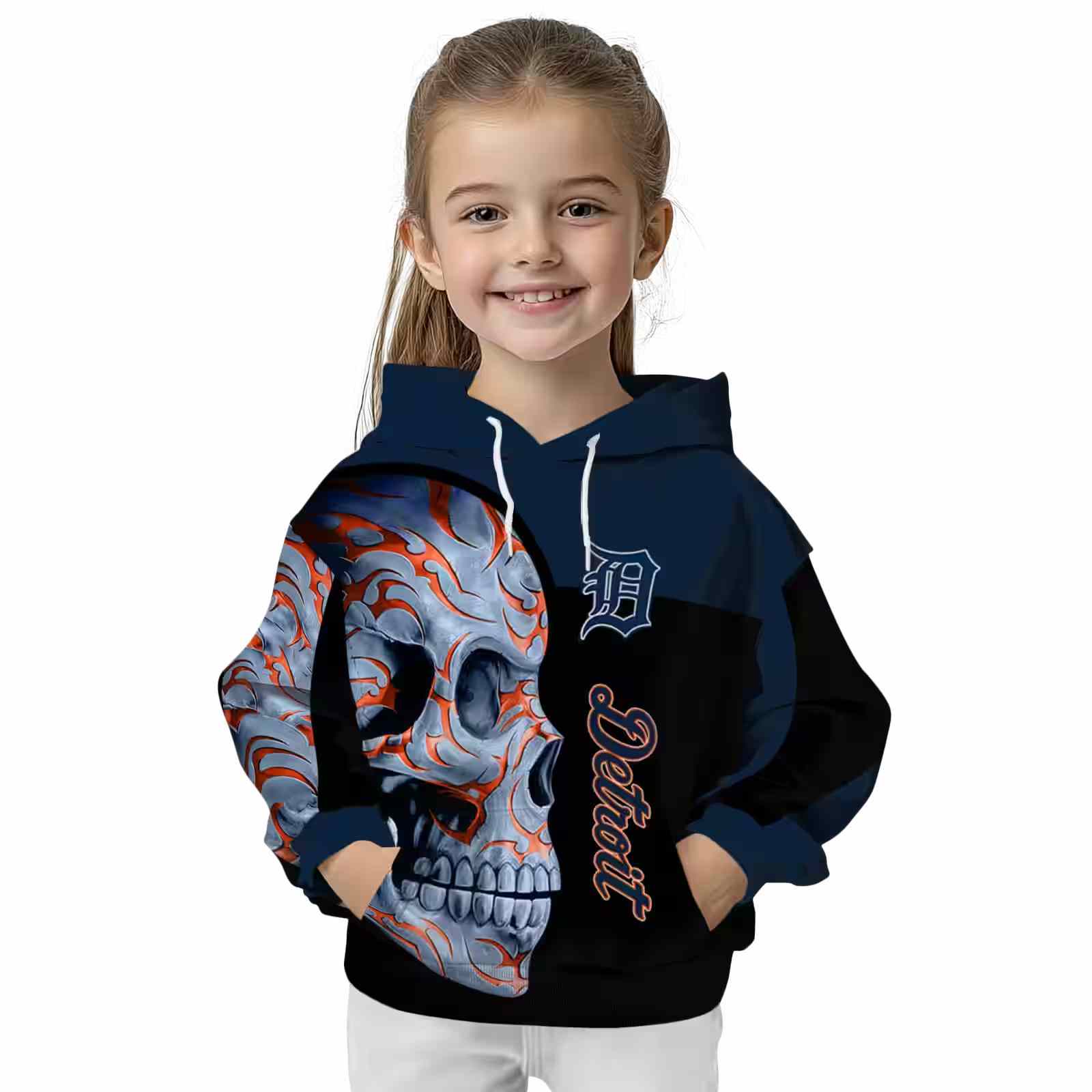 detroit tigers skull motif navy black hoodie top rated