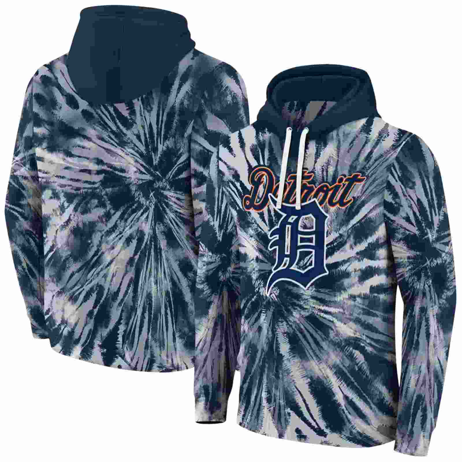 detroit tigers tie dye pattern navy hoodie fashion forward