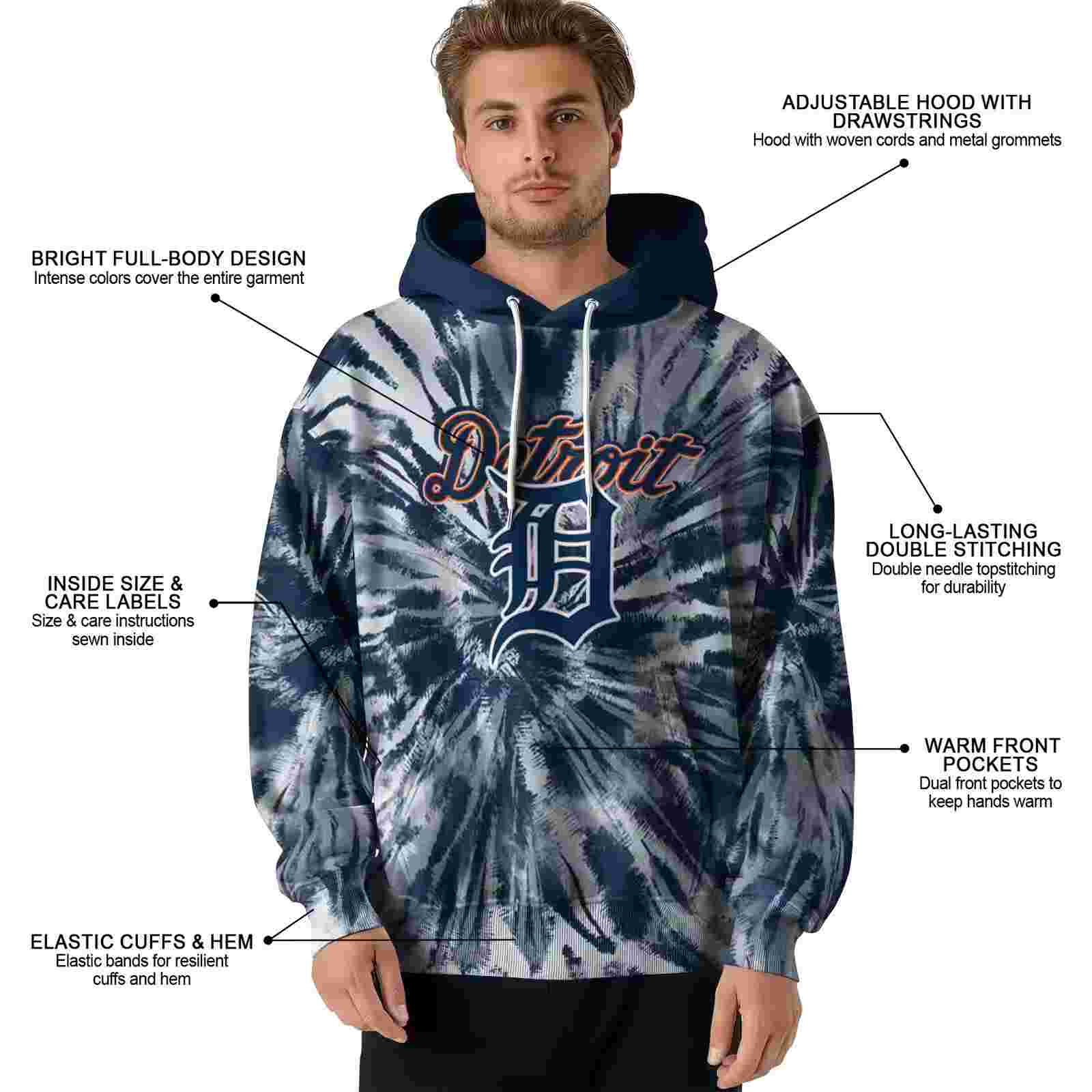 detroit tigers tie dye pattern navy hoodie latest model