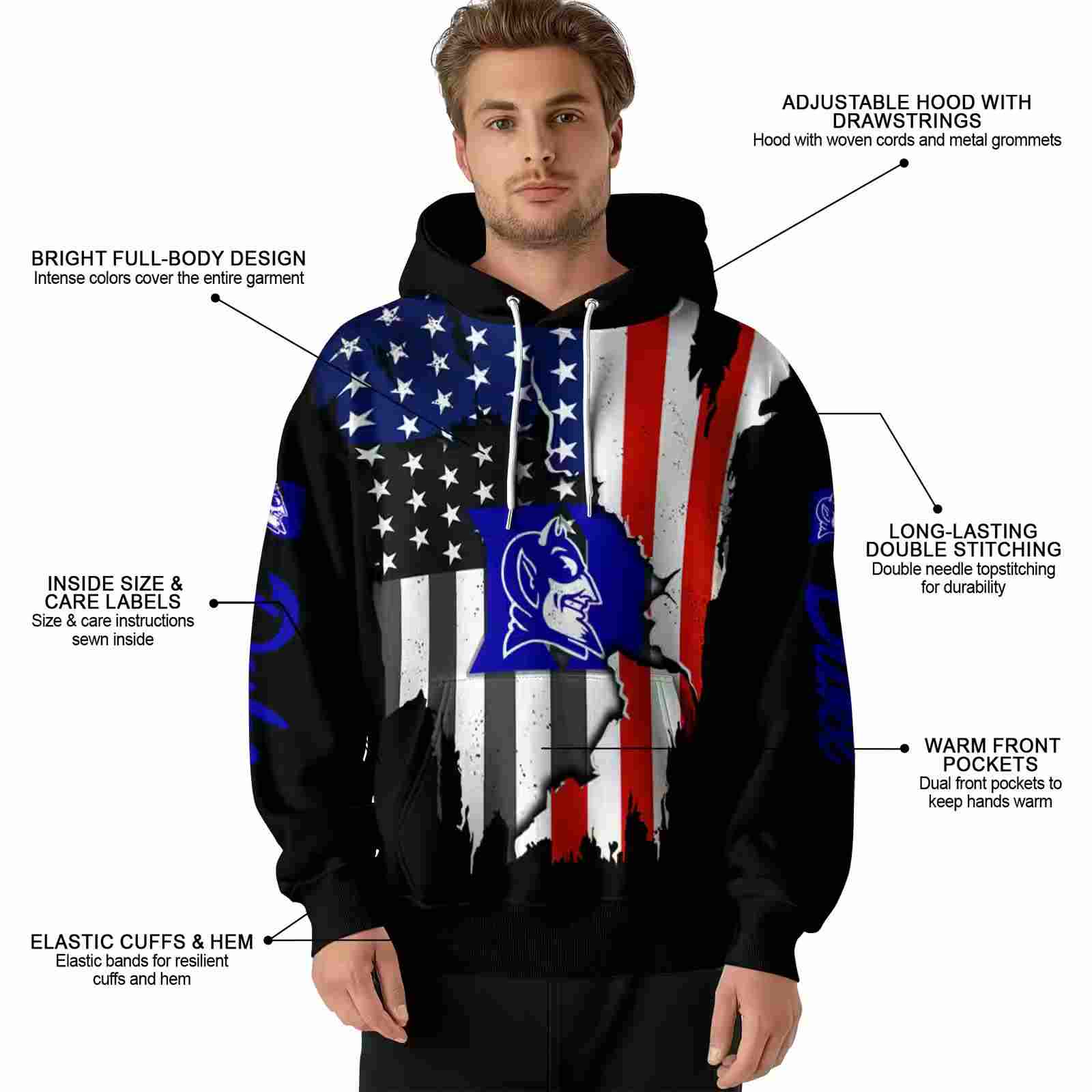 duke blue devils american pride black hoodie latest model