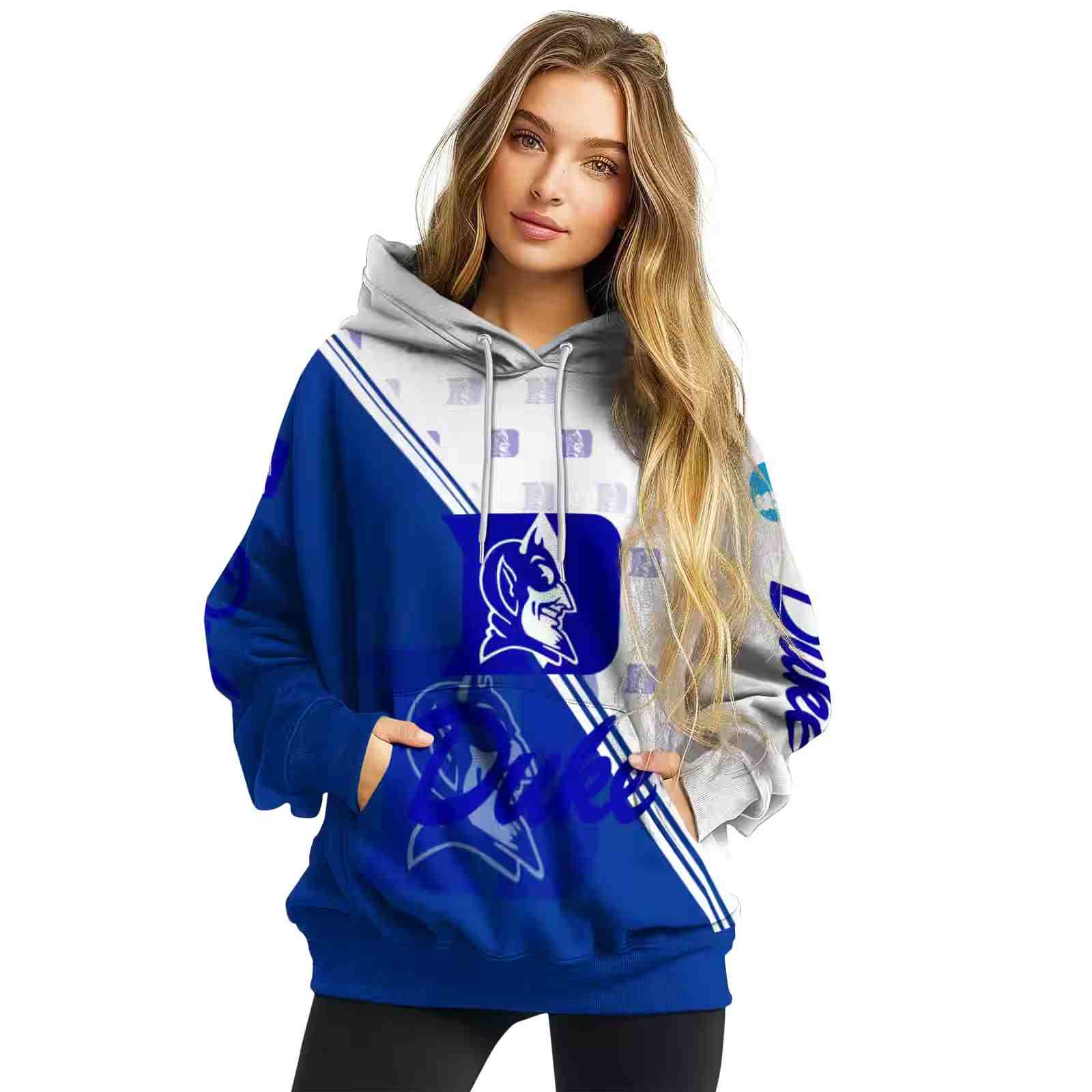 duke blue devils diagonal stripe blue white hoodie high quality