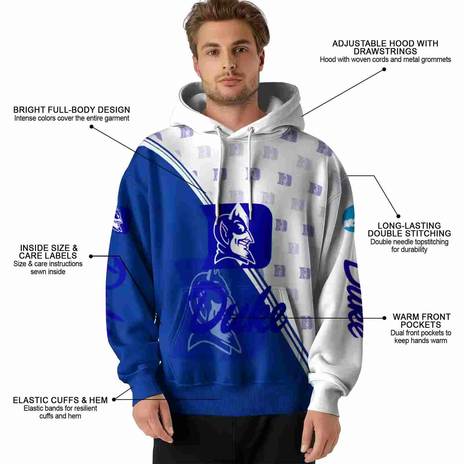 duke blue devils diagonal stripe blue white hoodie latest model