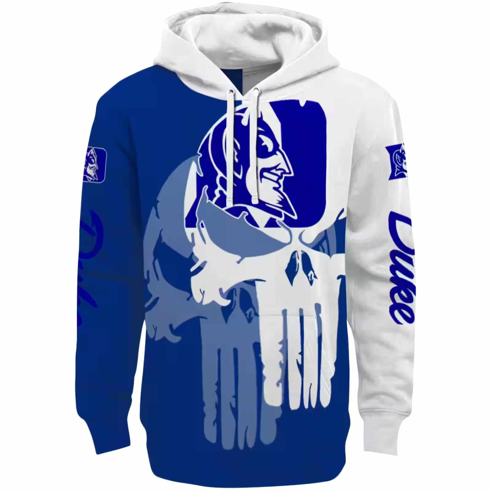 Duke Blue Devils Graphic Punisher Blue White Hoodie