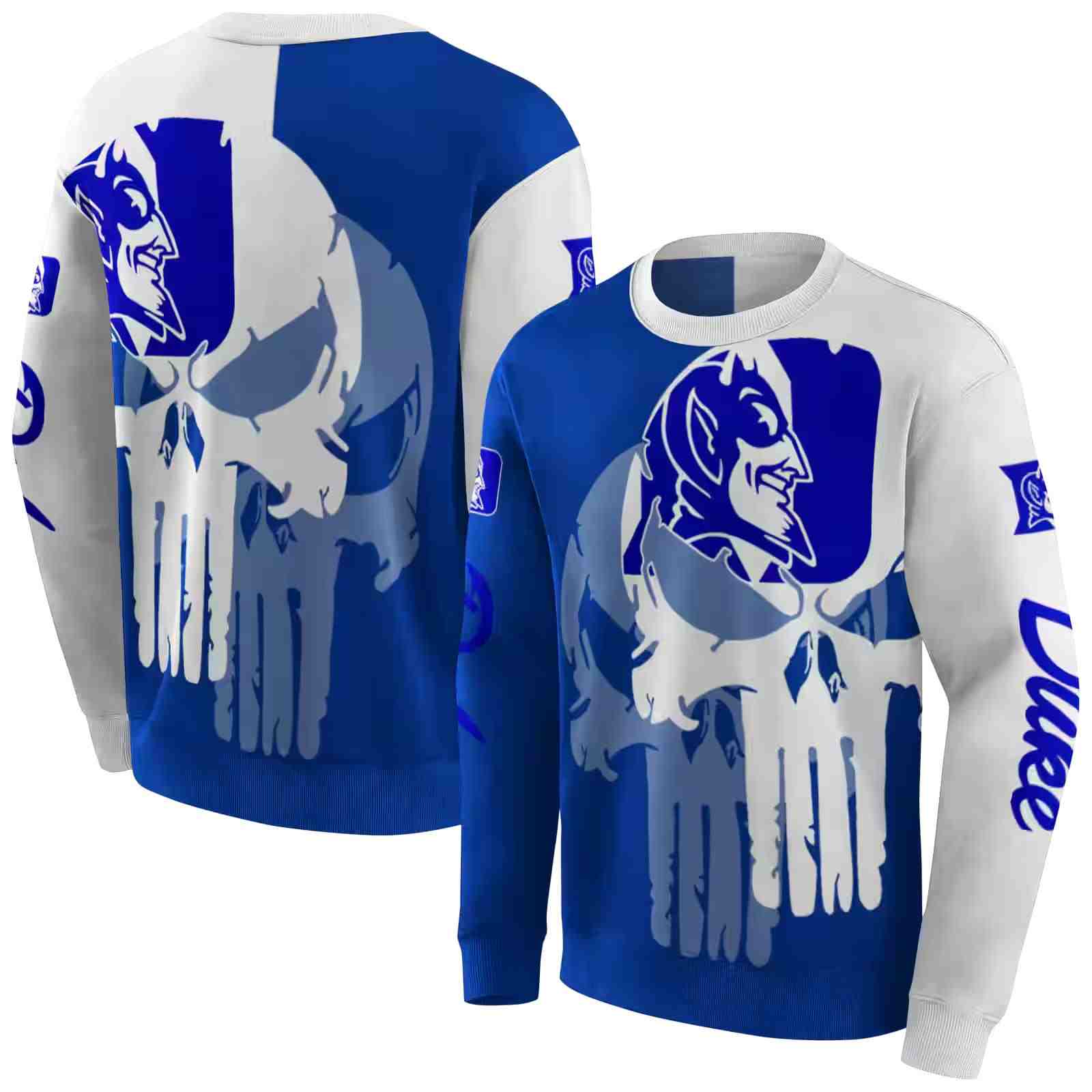 duke blue devils graphic punisher blue white hoodie premium grade