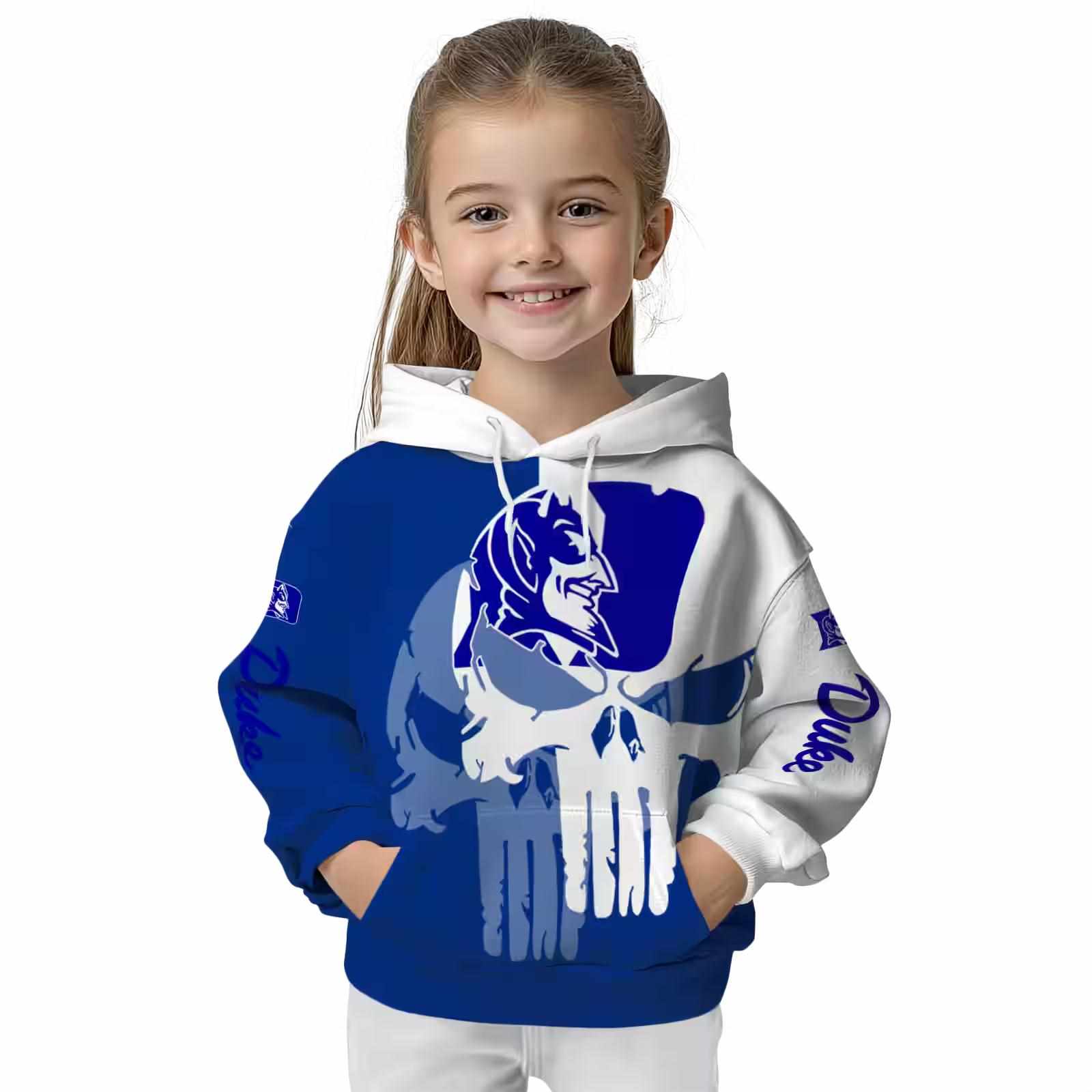 duke blue devils graphic punisher blue white hoodie top rated