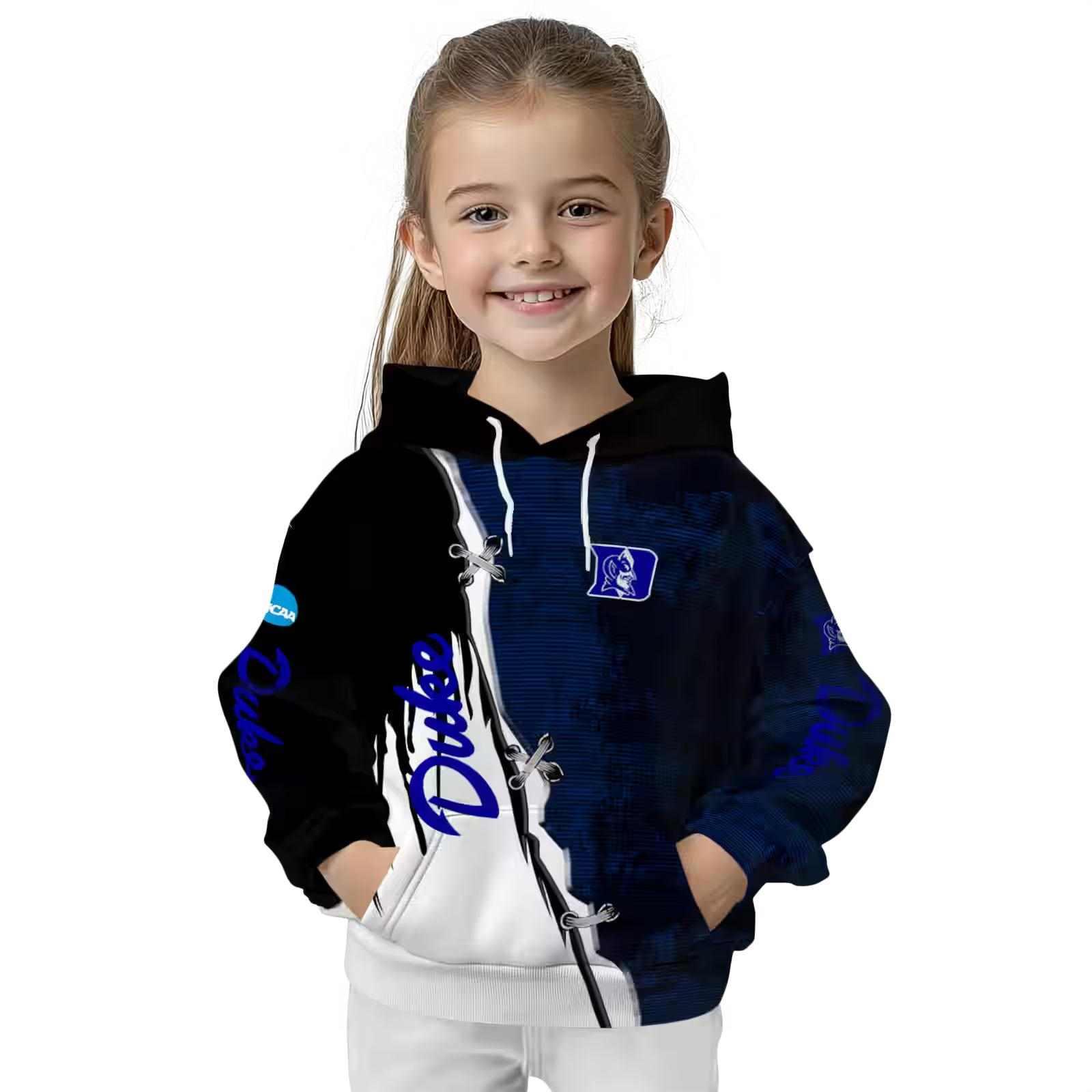 duke blue devils ripped pattern blue black white hoodie top rated