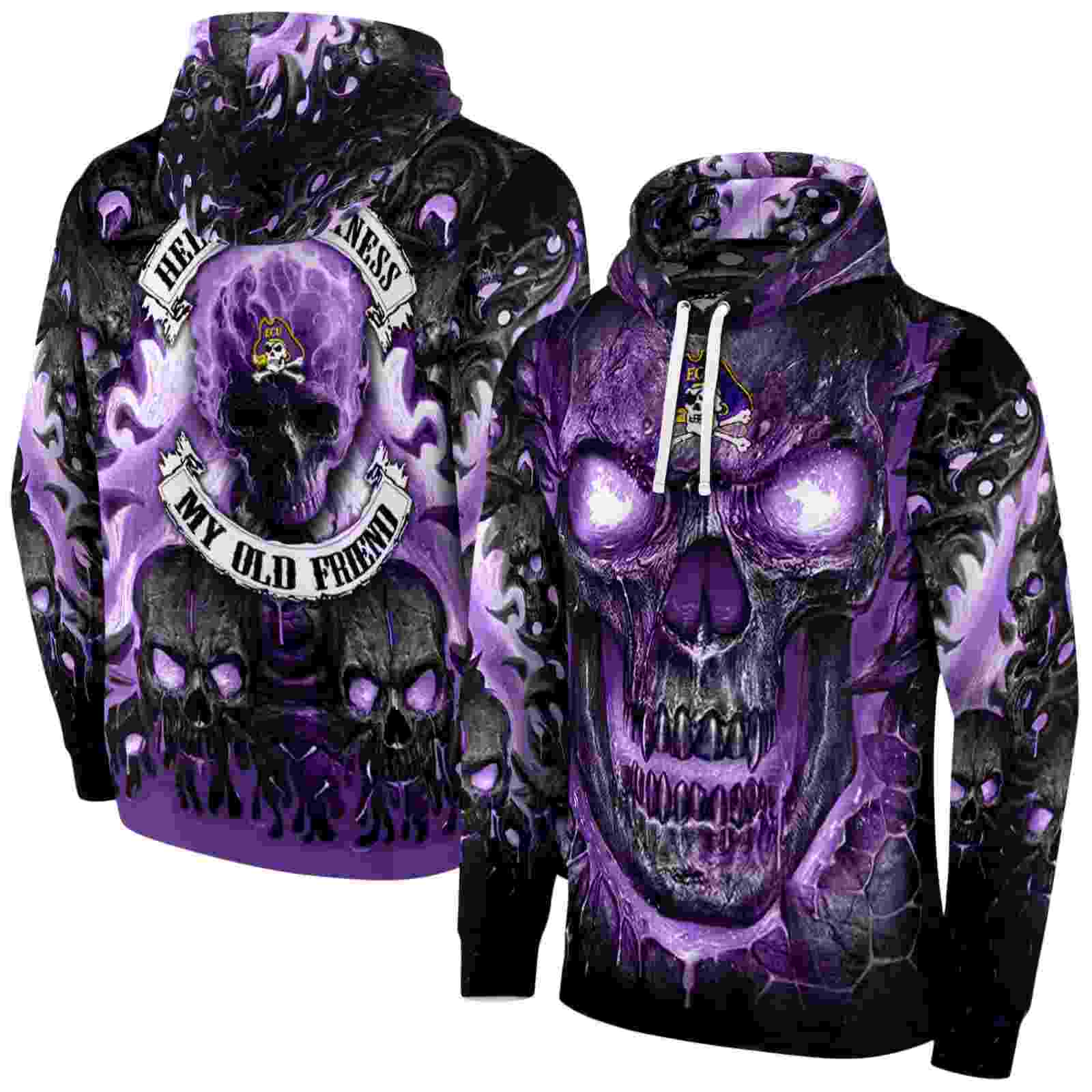 east carolina pirates demonic skull purple black hoodie fashion forward