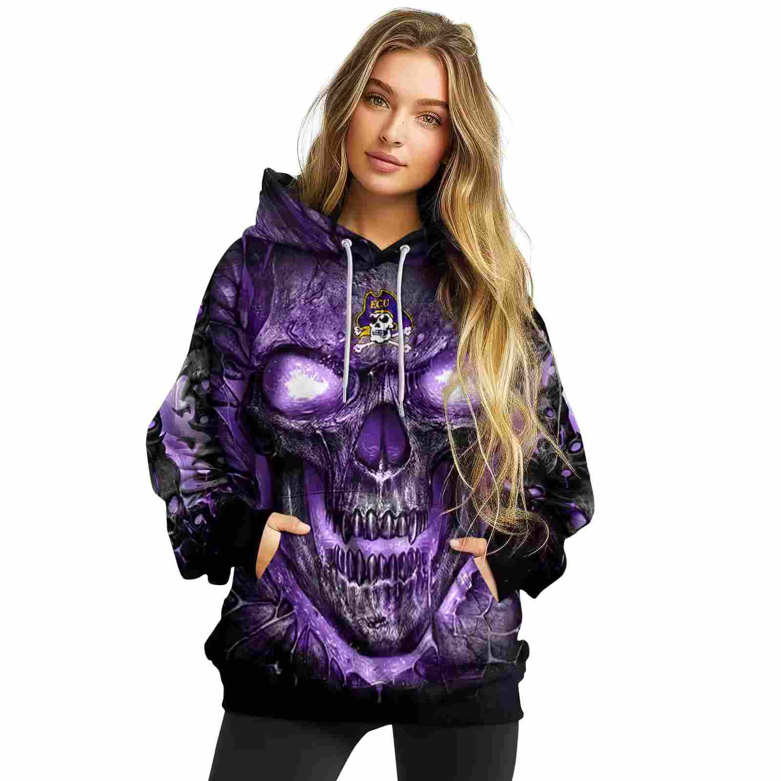 east carolina pirates demonic skull purple black hoodie high quality