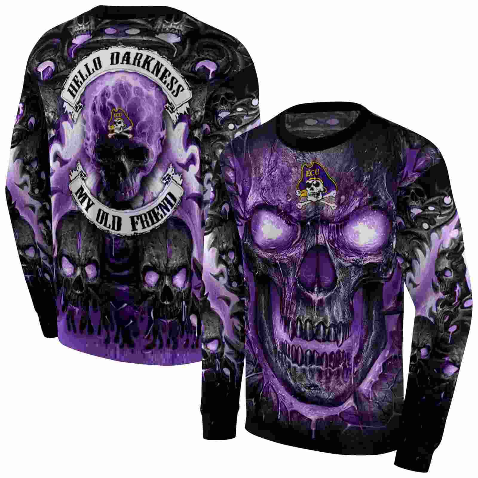 east carolina pirates demonic skull purple black hoodie premium grade