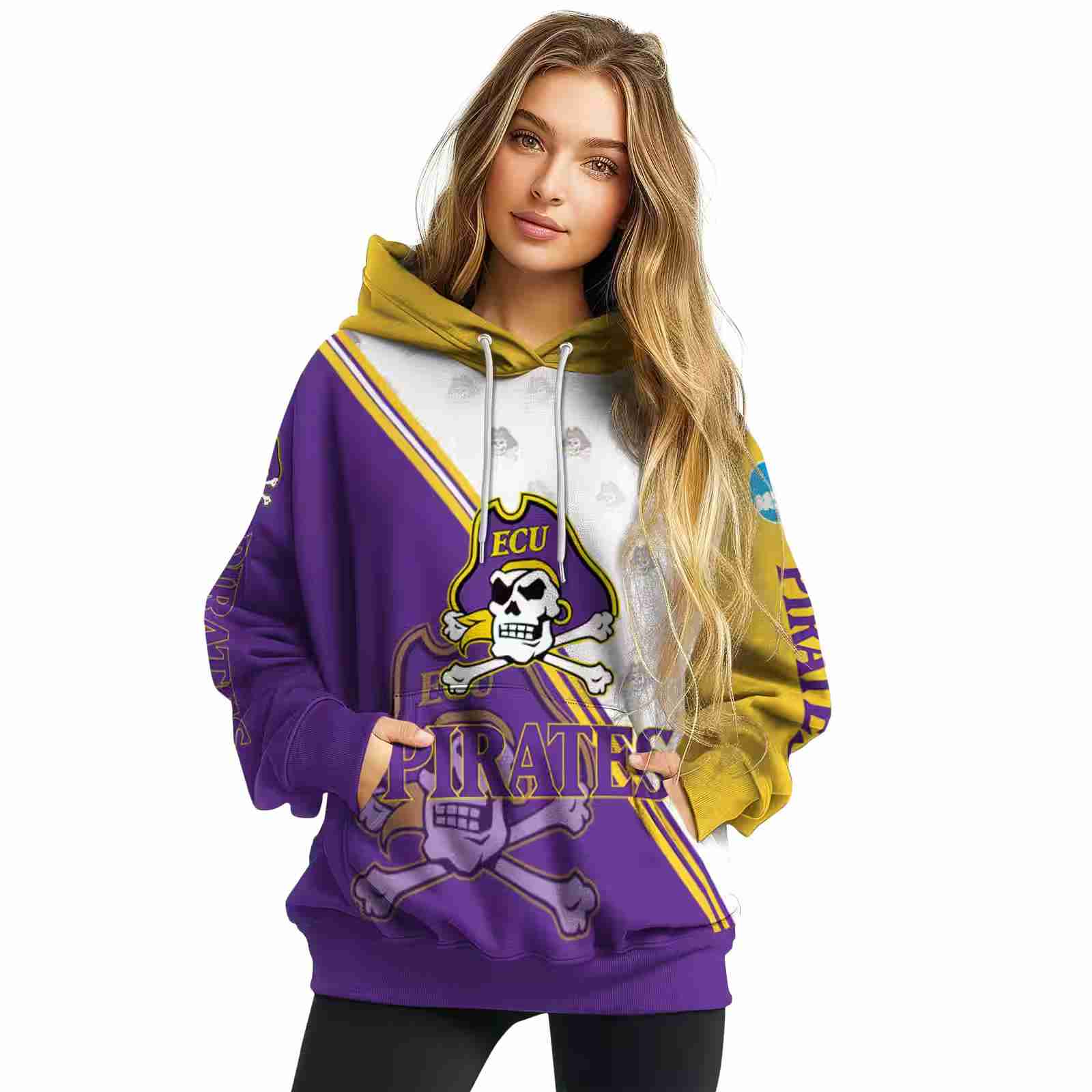 east carolina pirates diagonal stripe purple white hoodie high quality