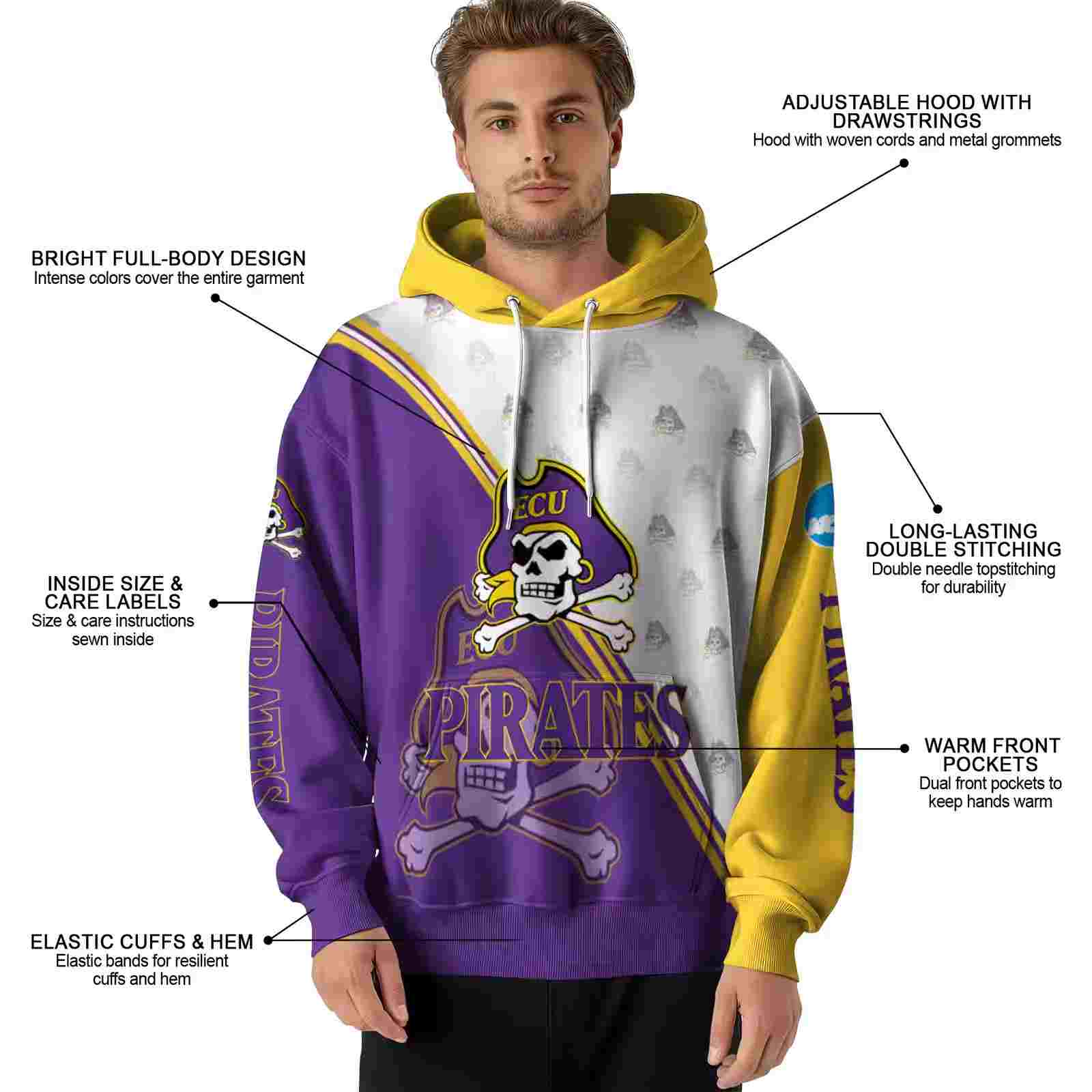 east carolina pirates diagonal stripe purple white hoodie latest model