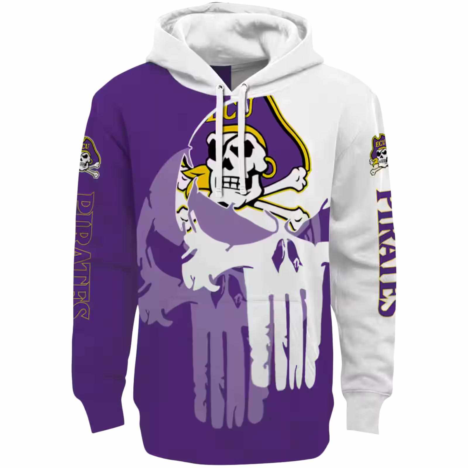 East Carolina Pirates Graphic Punisher Purple White Hoodie