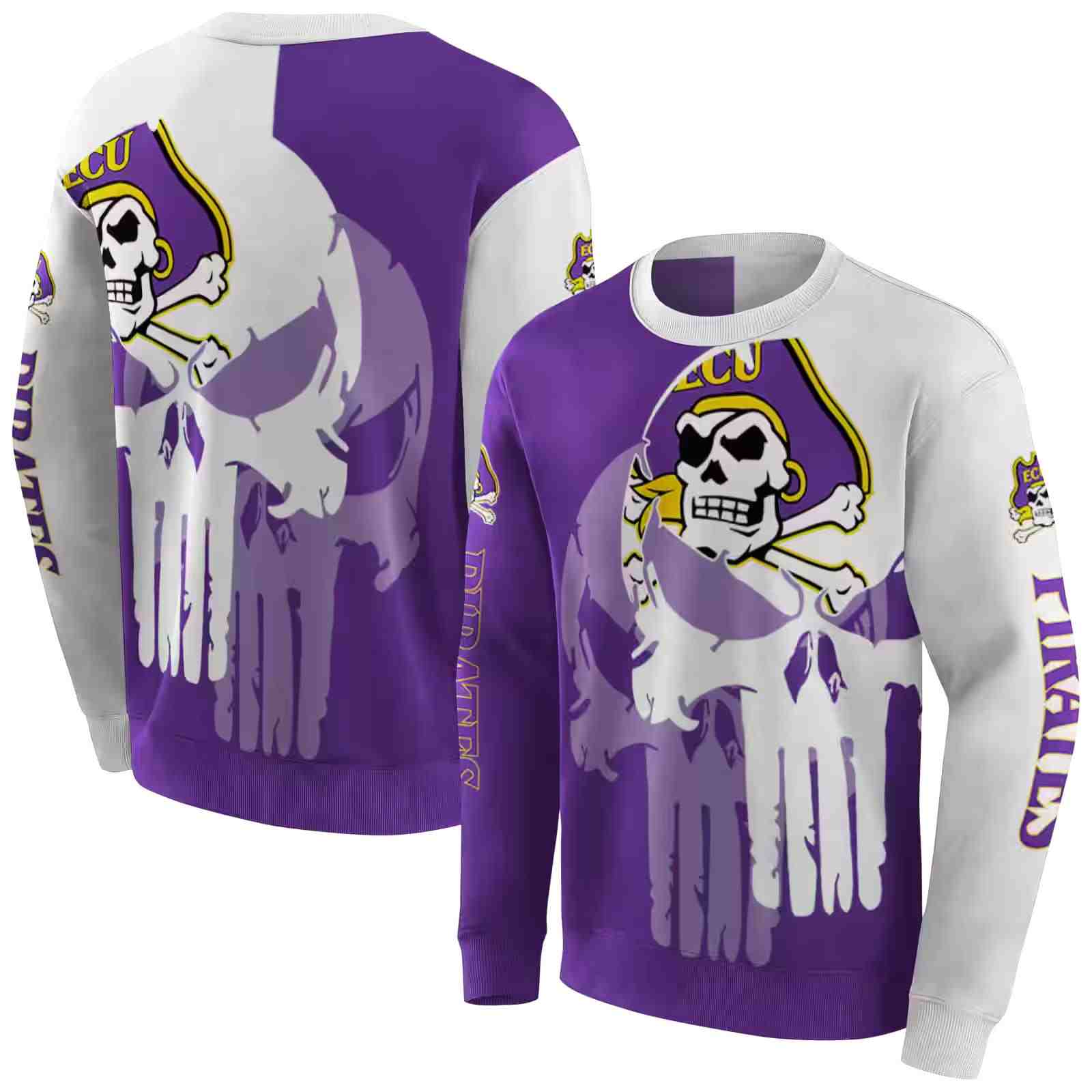 east carolina pirates graphic punisher purple white hoodie premium grade