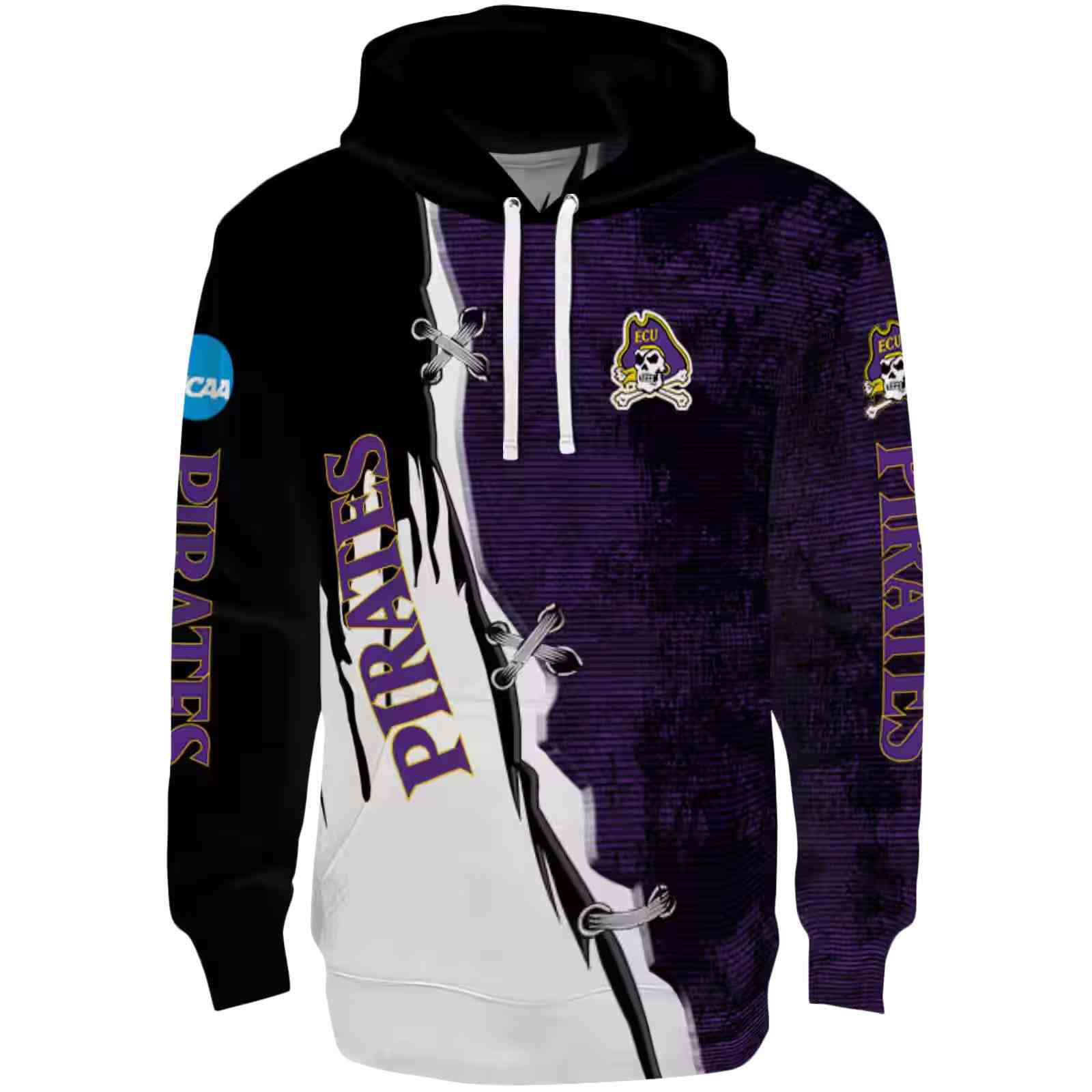 East Carolina Pirates Ripped Pattern Purple Black White Hoodie