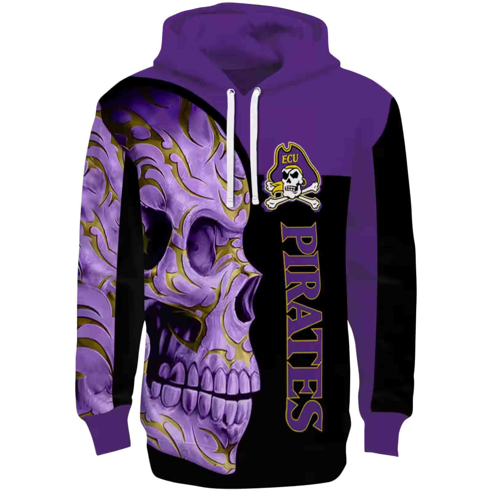 East Carolina Pirates Skull Motif Purple Black Hoodie