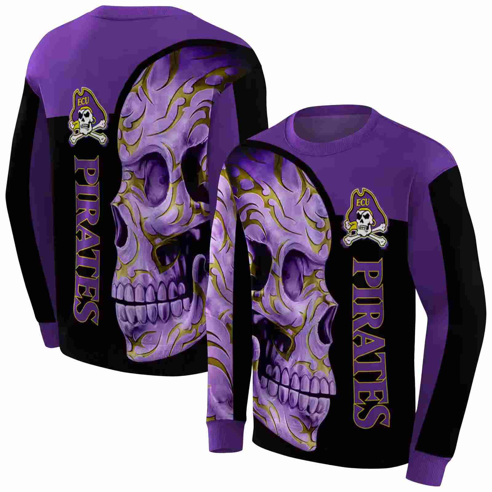 east carolina pirates skull motif purple black hoodie premium grade