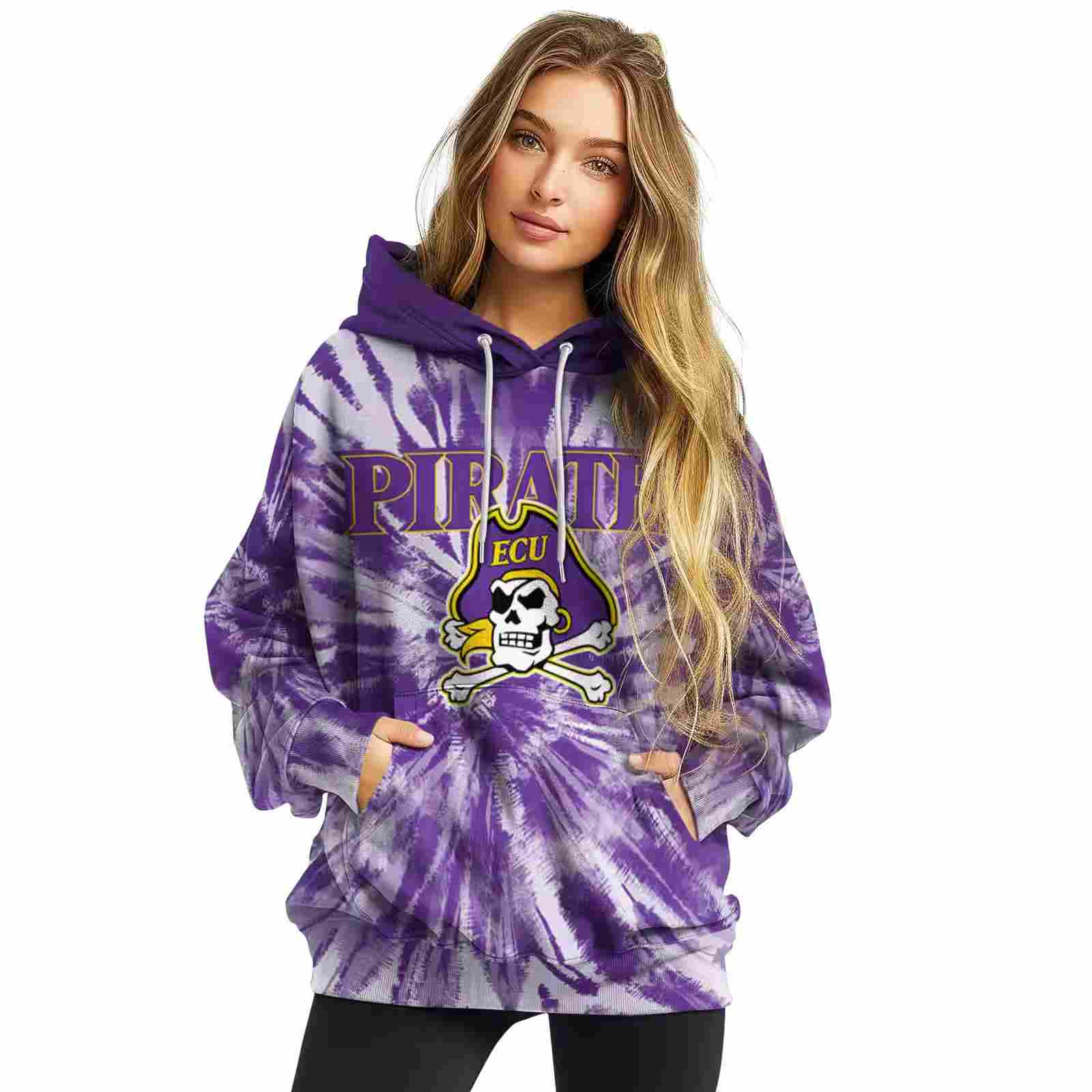 east carolina pirates tie dye pattern purple hoodie high quality