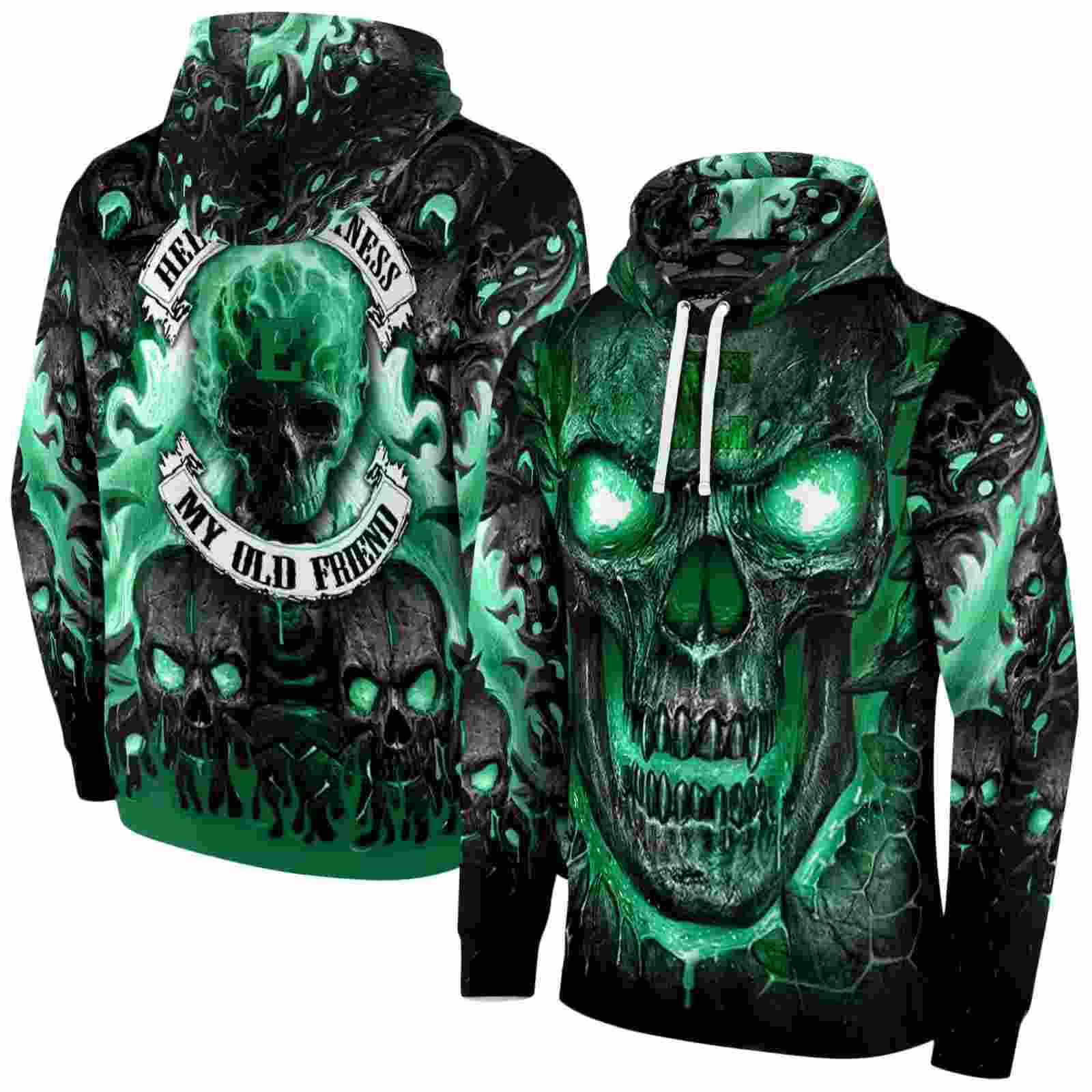 eastern michigan eagles demonic skull green black hoodie fashion forward