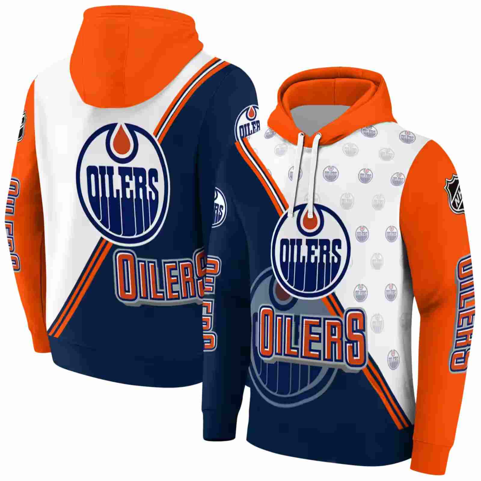 edmonton oilers diagonal stripe blue white hoodie fashion forward