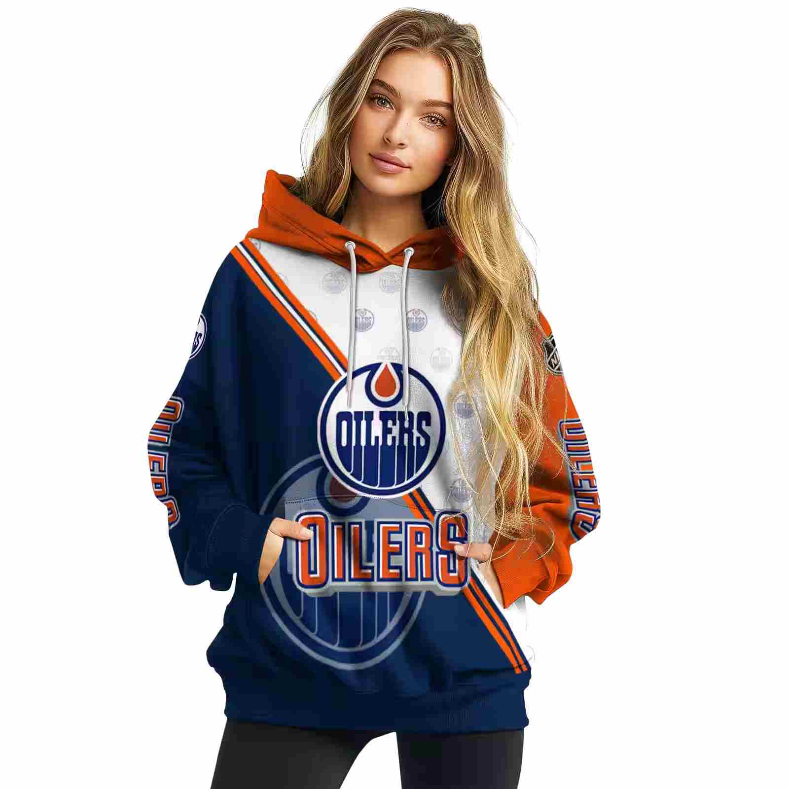 edmonton oilers diagonal stripe blue white hoodie high quality