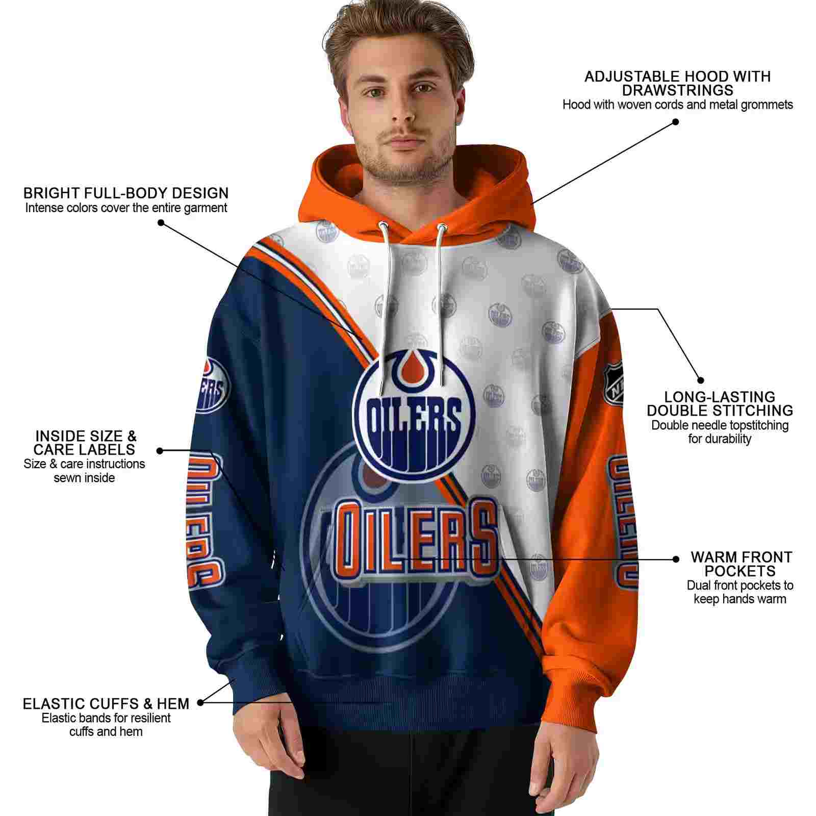 edmonton oilers diagonal stripe blue white hoodie latest model