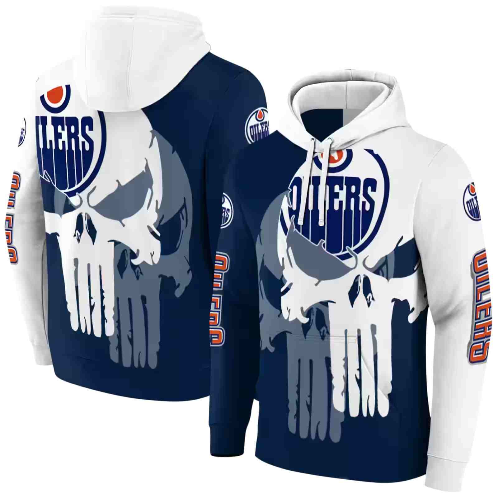 edmonton oilers graphic punisher blue white hoodie fashion forward