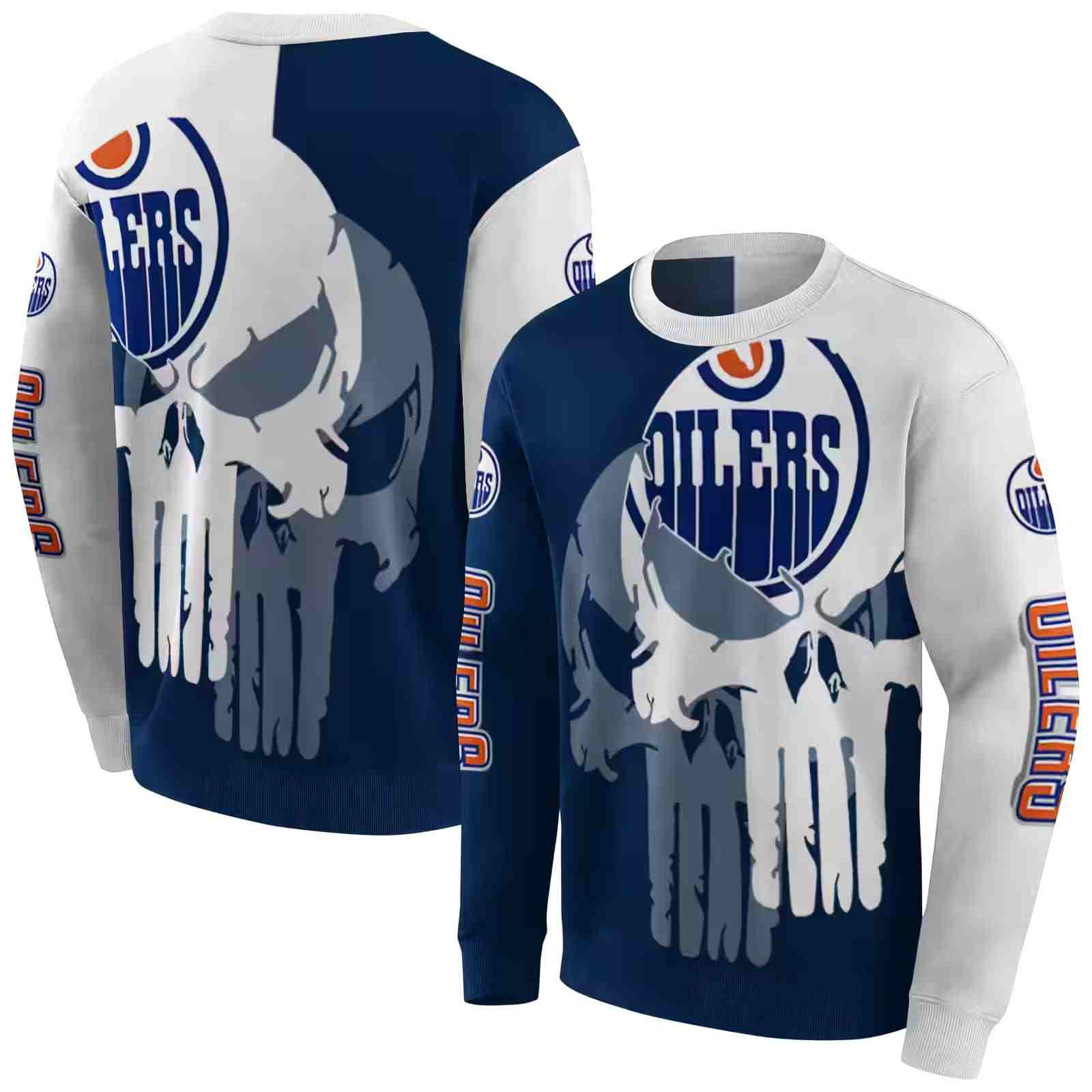 edmonton oilers graphic punisher blue white hoodie premium grade